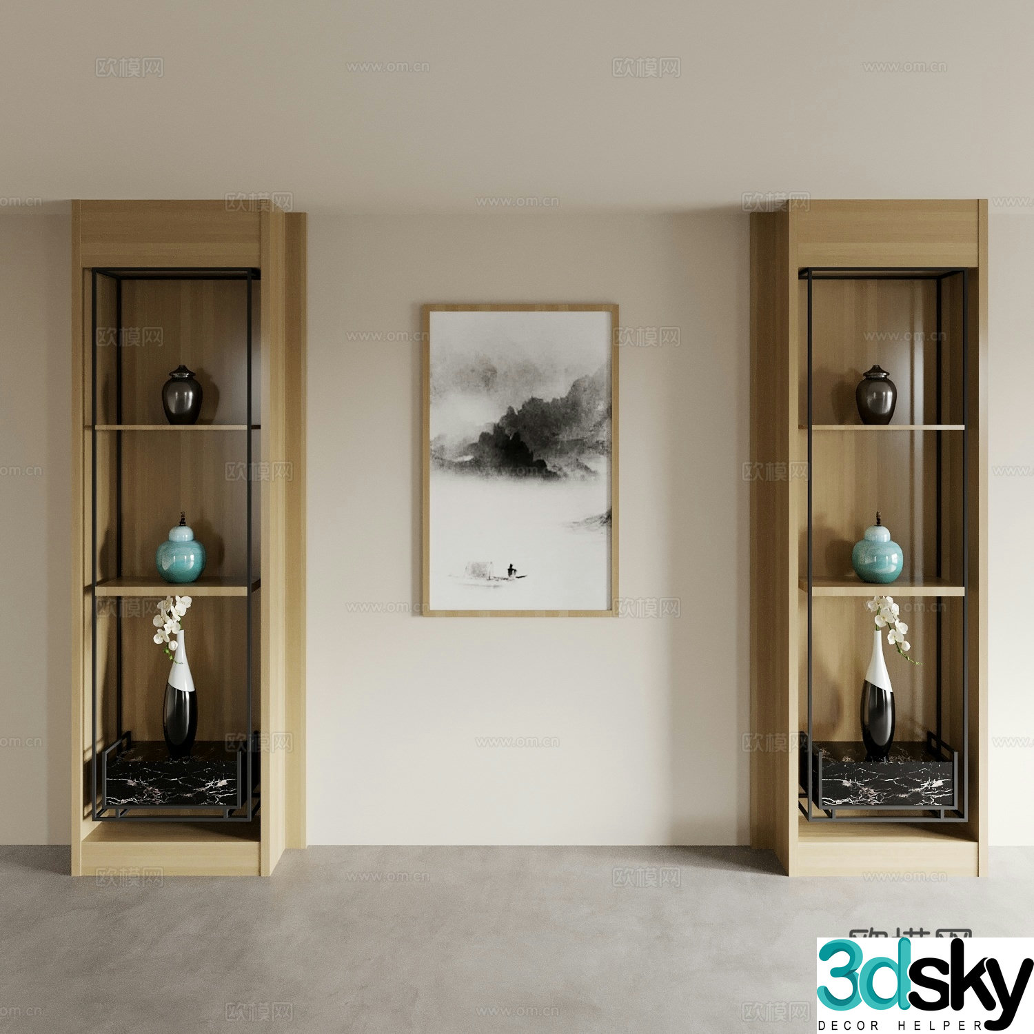 Tea cabinet bookshelf locker decorative cabinet display cabinet study background wall tea room background wall 3d model