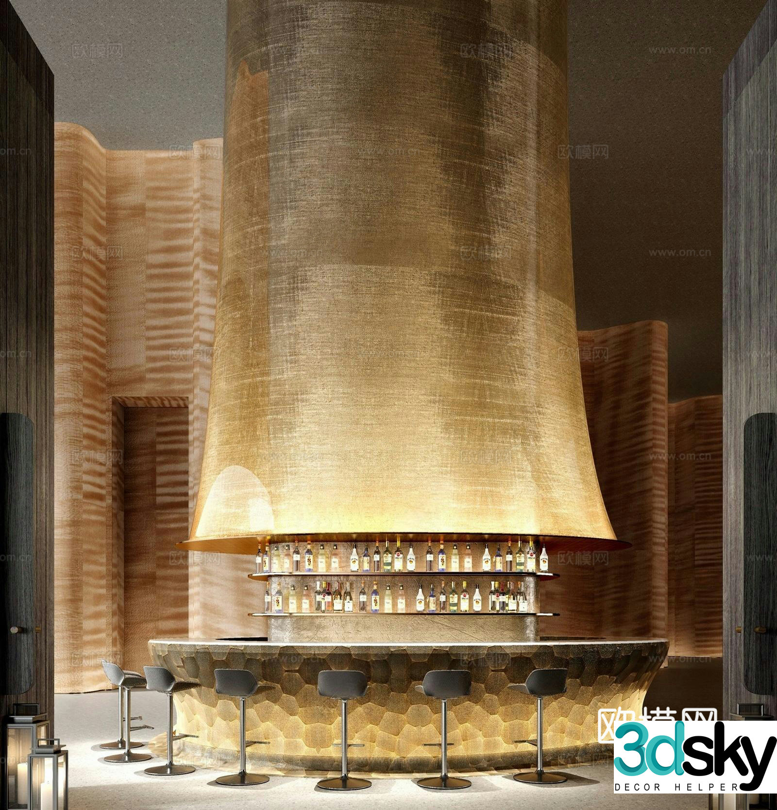 Modern hotel water bar bar counter bar chair restaurant 3d model