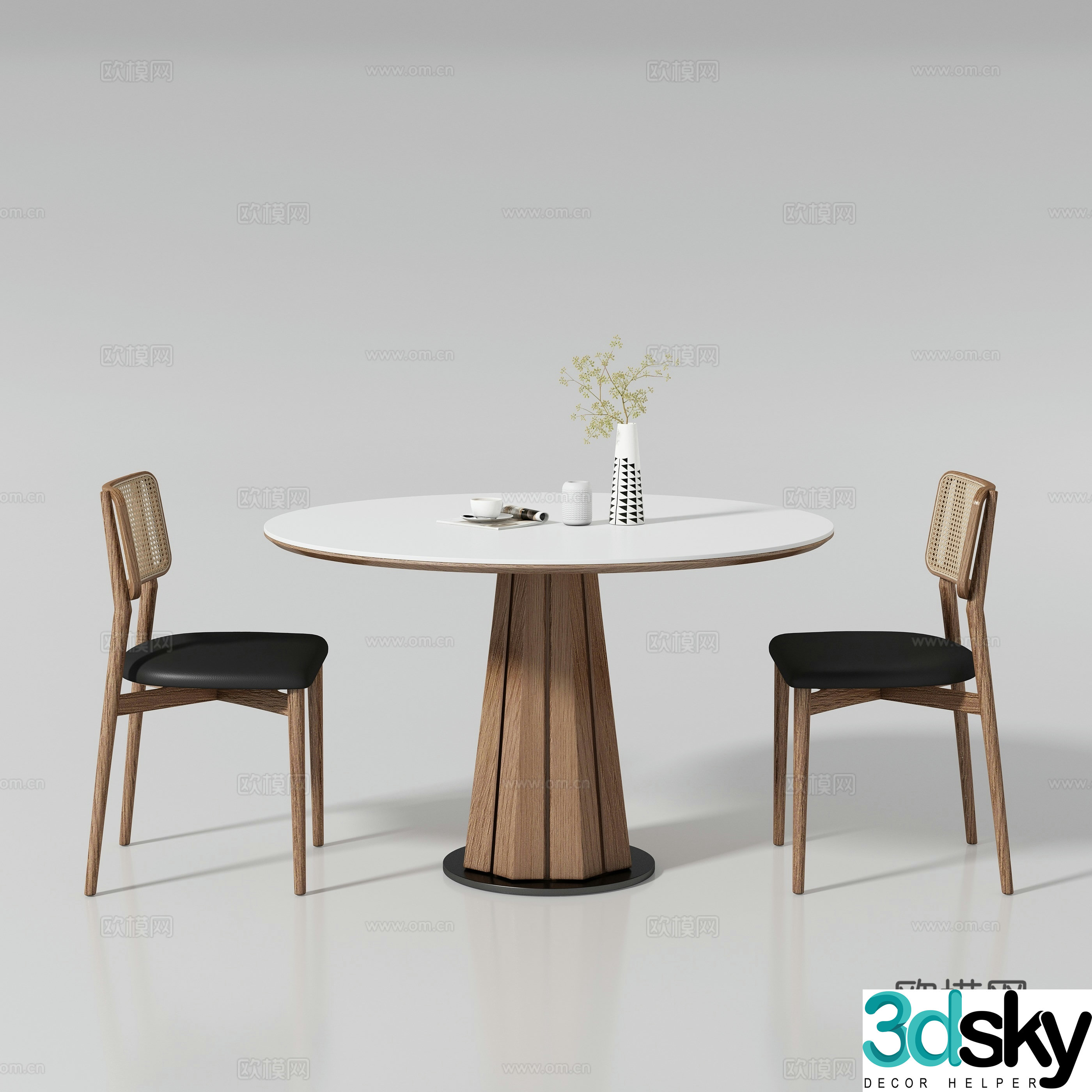 Medium style round dining table and chair 3D model