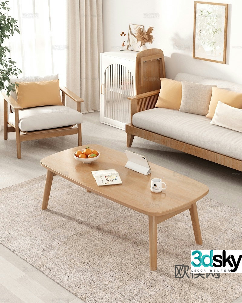 Nordic coffee table shelf 3D model
