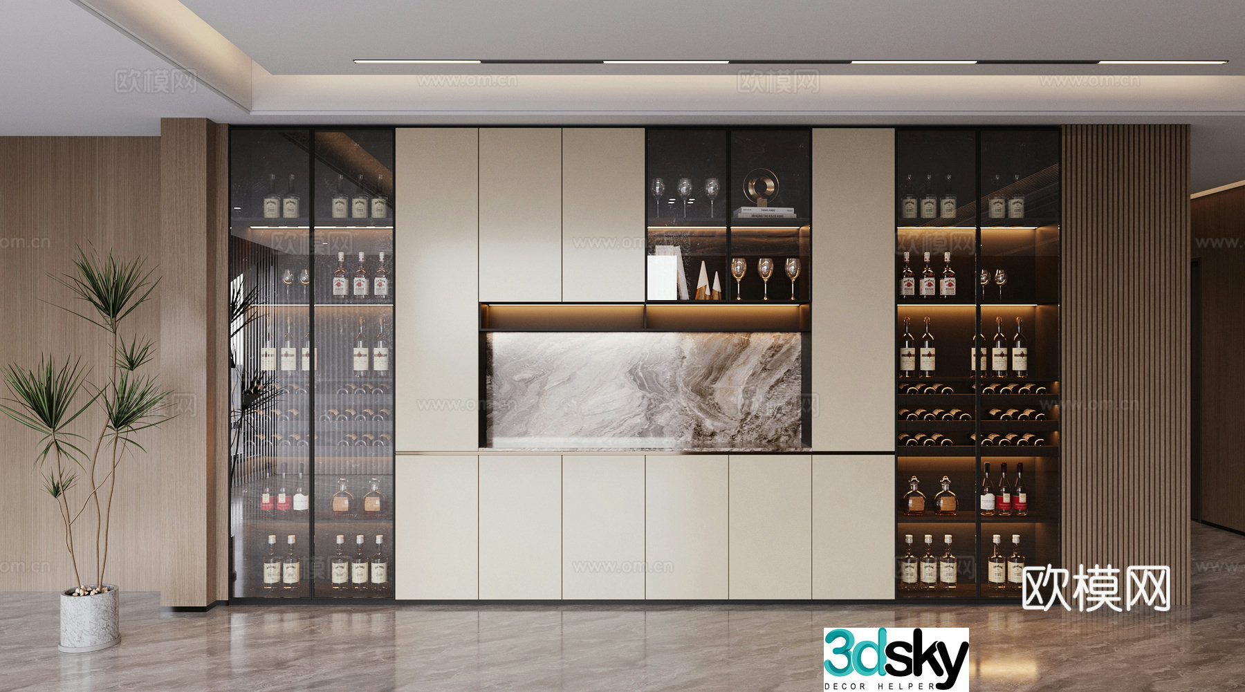 Light luxury Italian sideboard whole row sideboard wine sideboard marble sideboard dining cabinet meal preparation cabinet 3D model