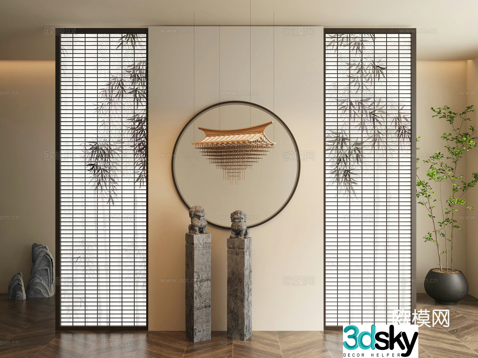 New Chinese style entrance partition lattice partition 3D model