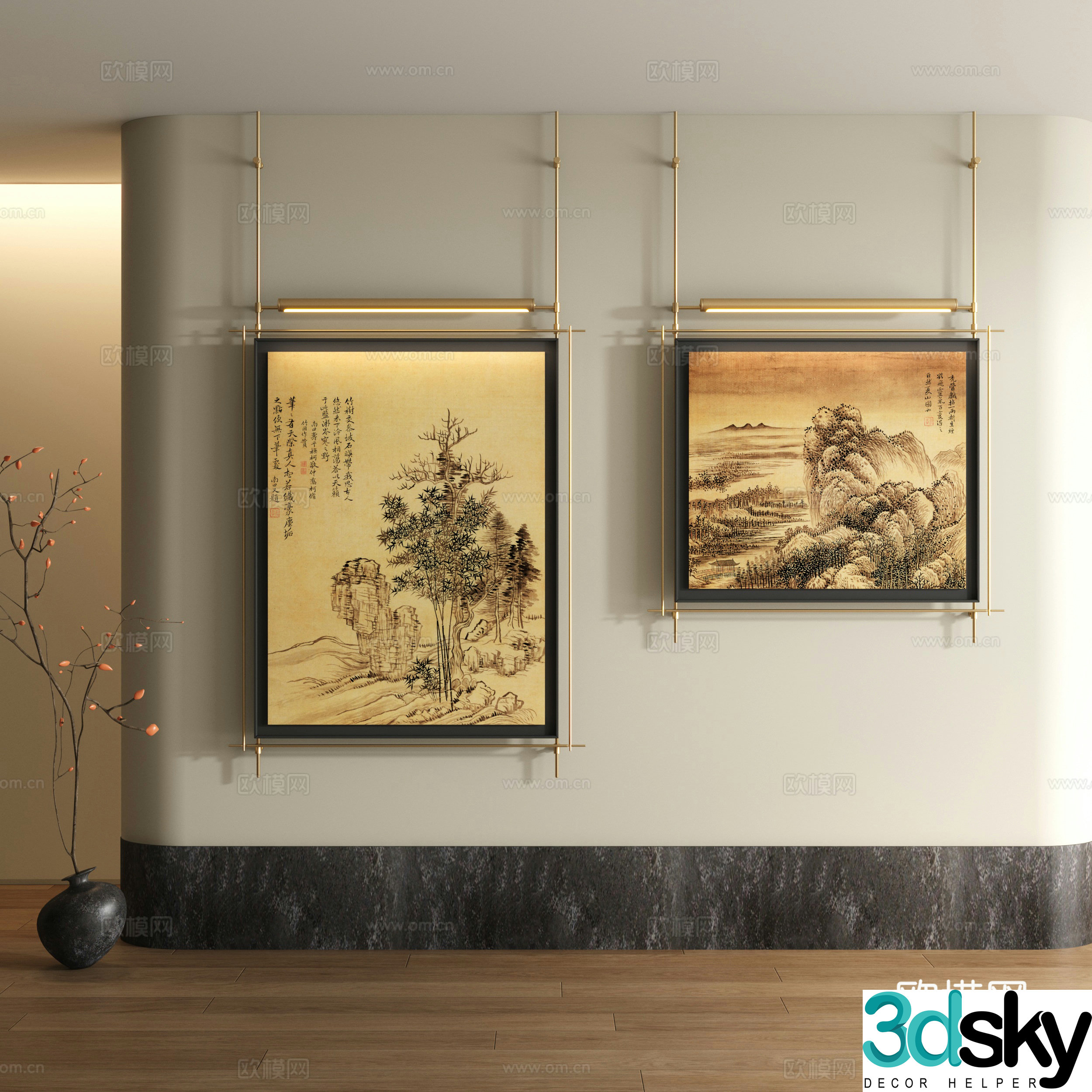 Song style decorative painting New Chinese style landscape painting 3D model