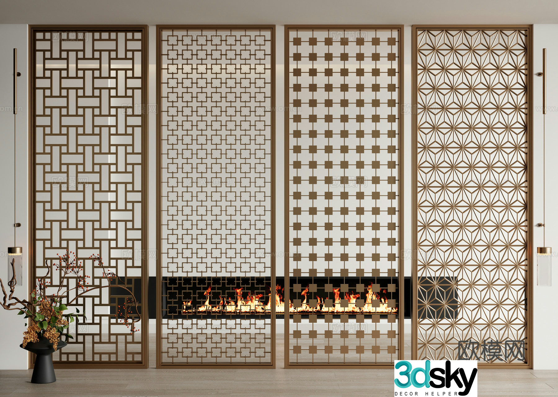 Modern screen hollow metal screen partition 3d model
