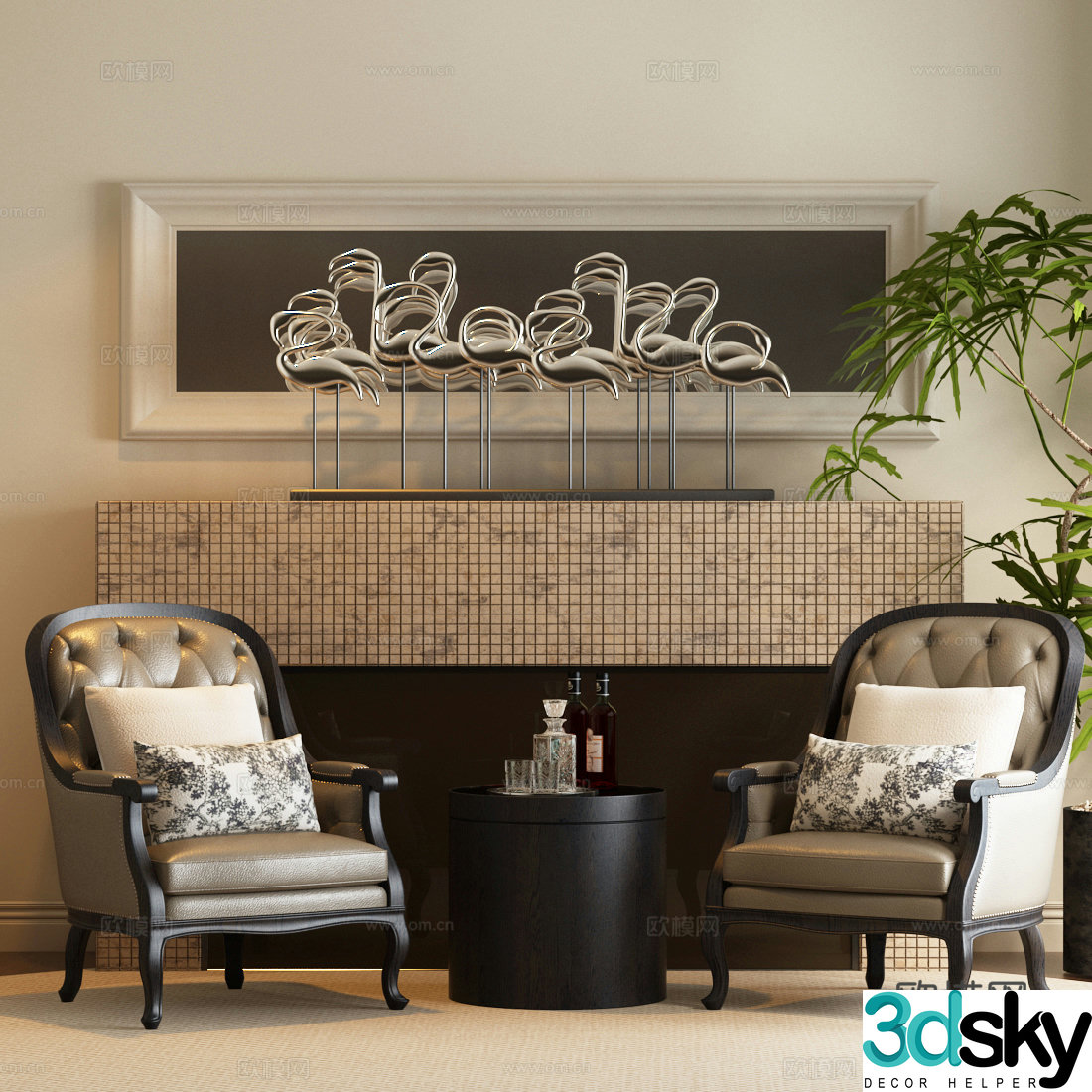 European casual chair French casual chair Modern French casual sofa Modern French fireplace 3d model