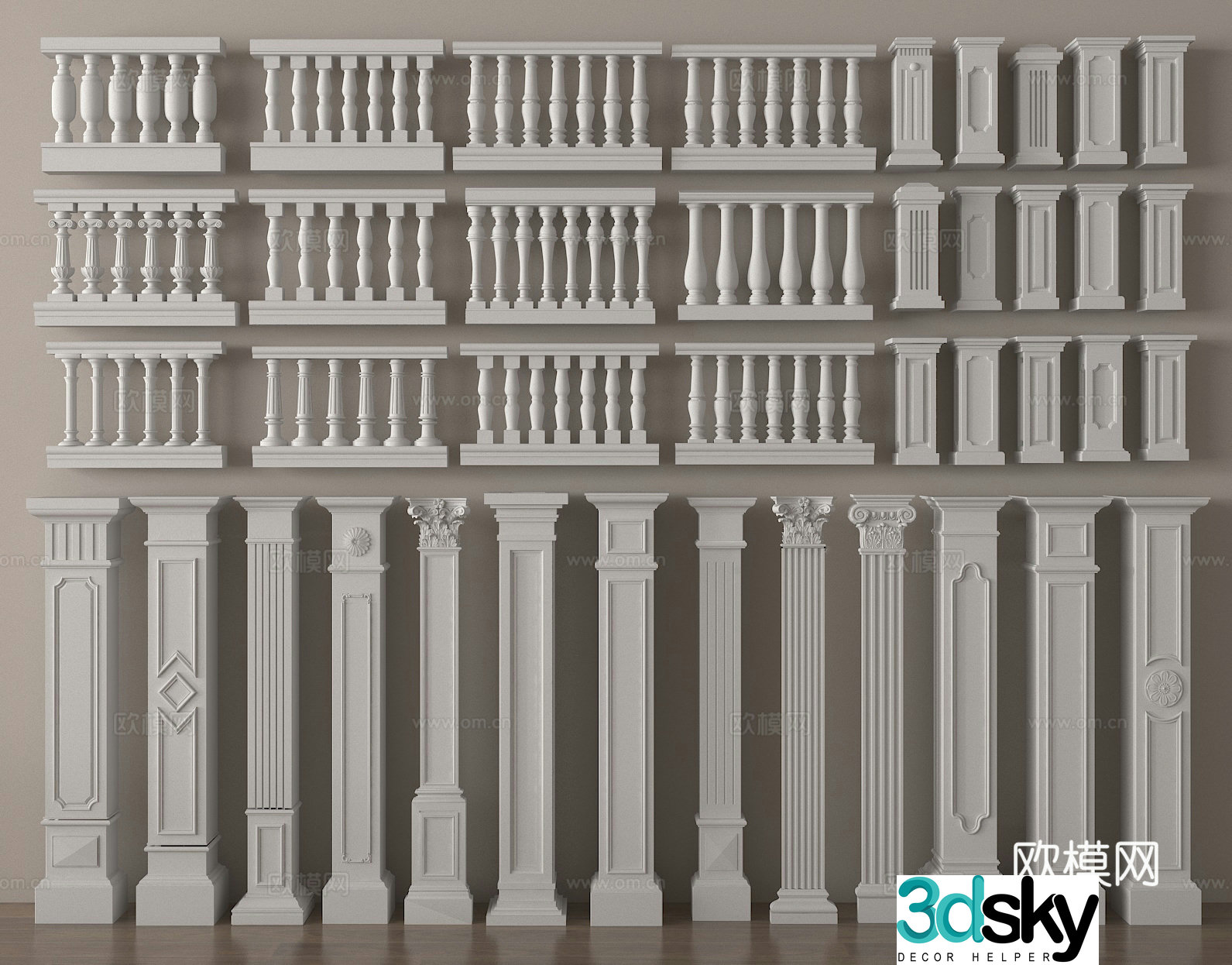 Roman column gypsum column cylinder square pile Roman column railing Vase column railing 3d model