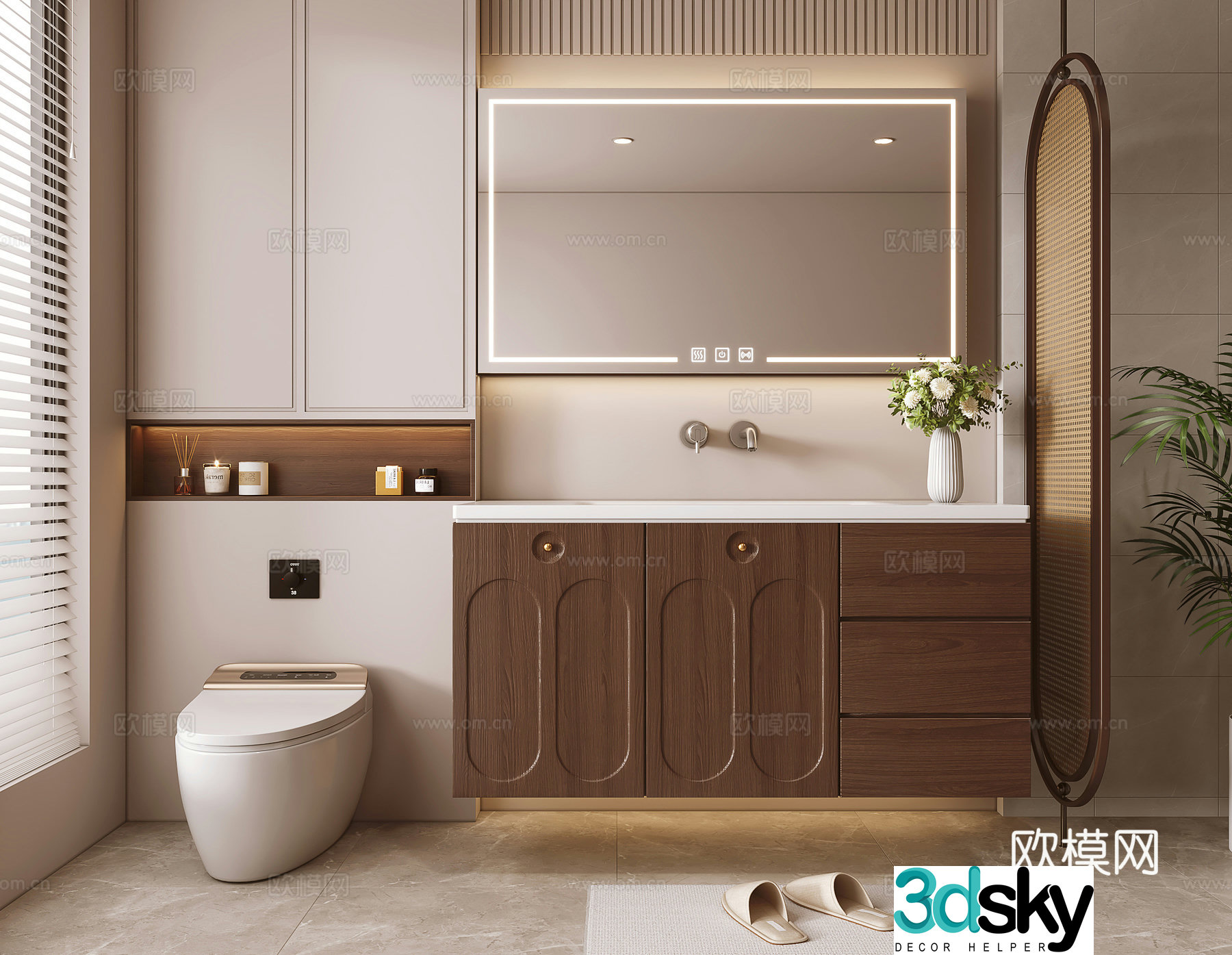 Modern solid wood bathroom cabinet 3d model