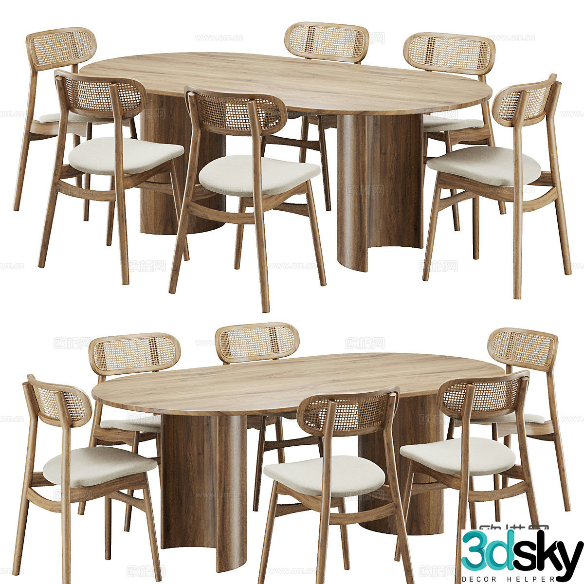 New Chinese-style solid wood dining table and chair 3D model
