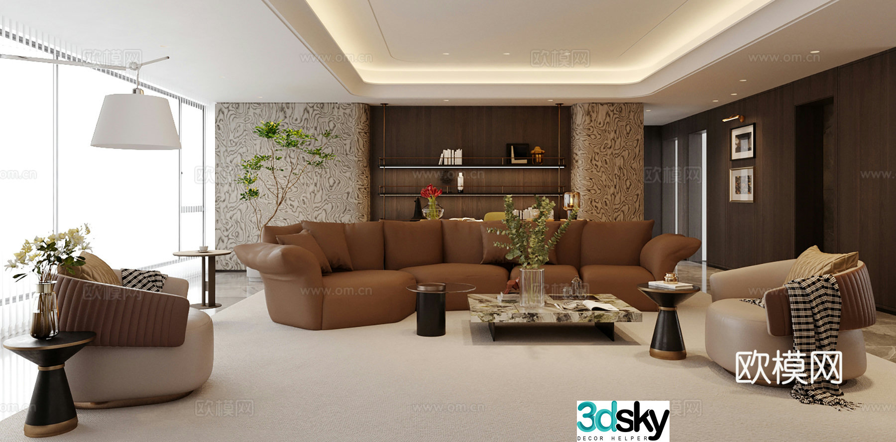 Modern Italian home living room high-end gray living room living room without lights large flat living room horizontal hall 3d model