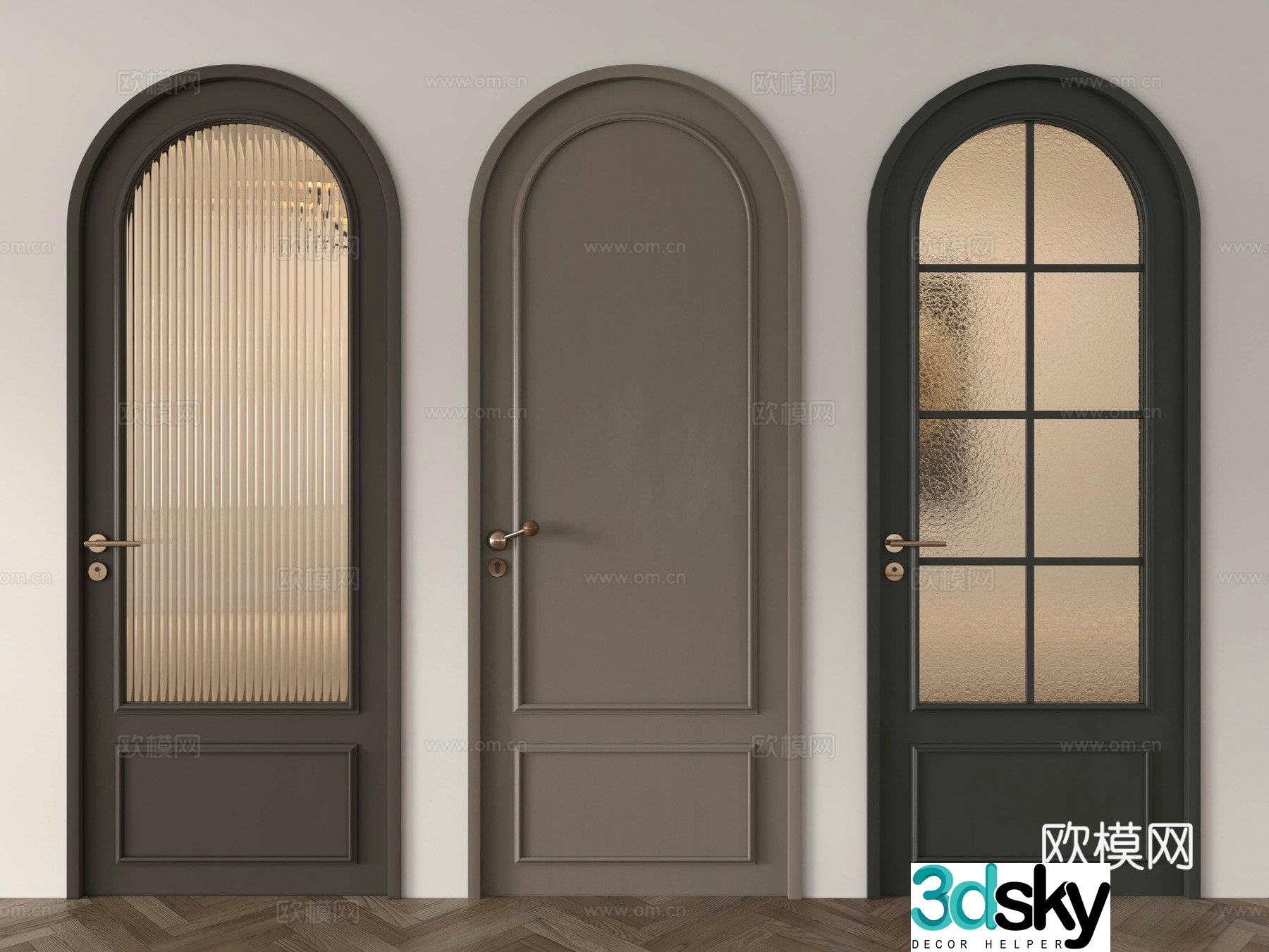 Medium French round arch French single-open door Medium French single-open door Round arch Glass door Single-open 3D model