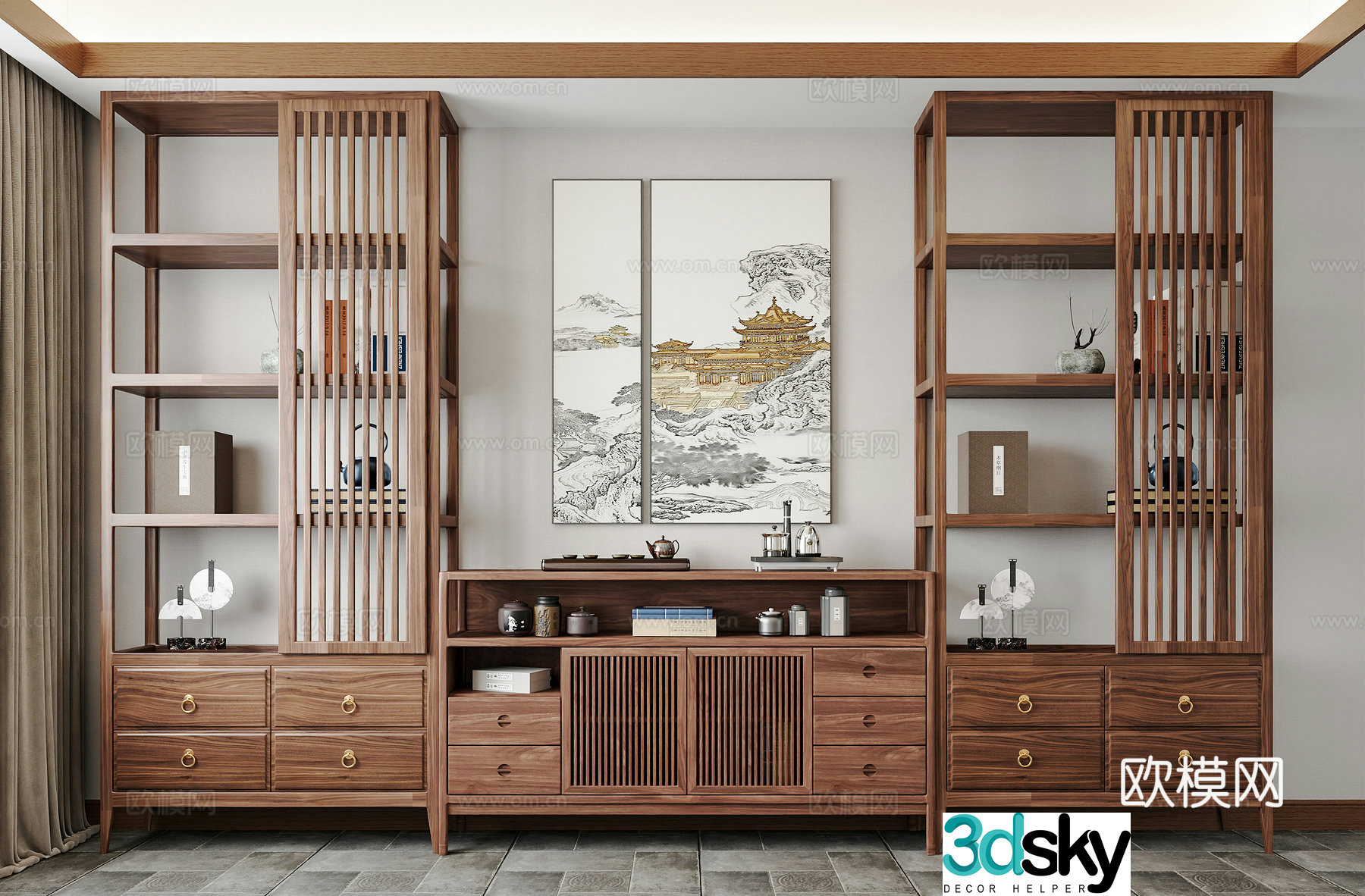 New Chinese style Chinese style antique shelf Ancient Shelf Ancient Shelf Storage Shelf Decoration Shelf Ornament Bookshelf Decoration 3D Model
