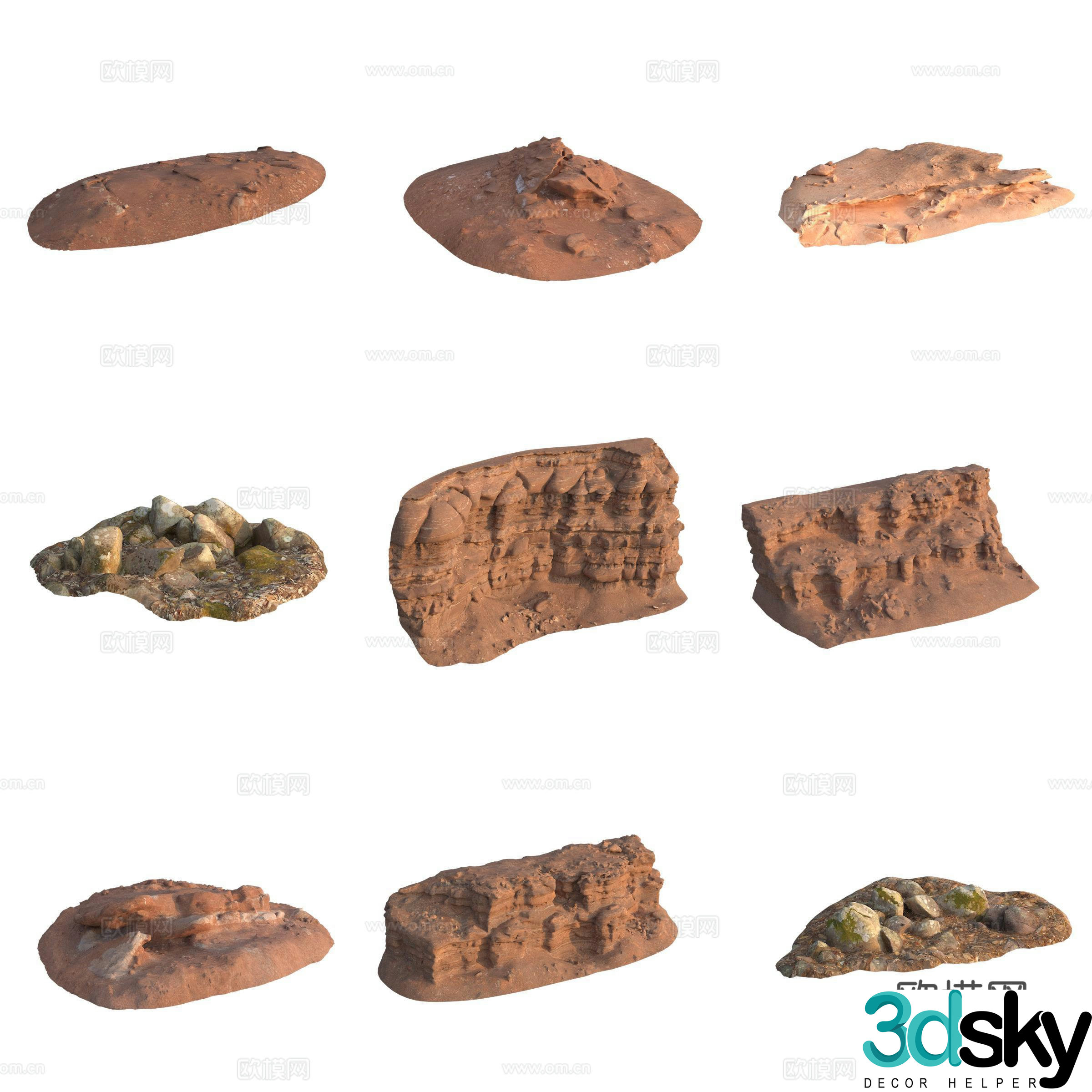 Sandstone large stone stone wall boulder stone pile 3d model