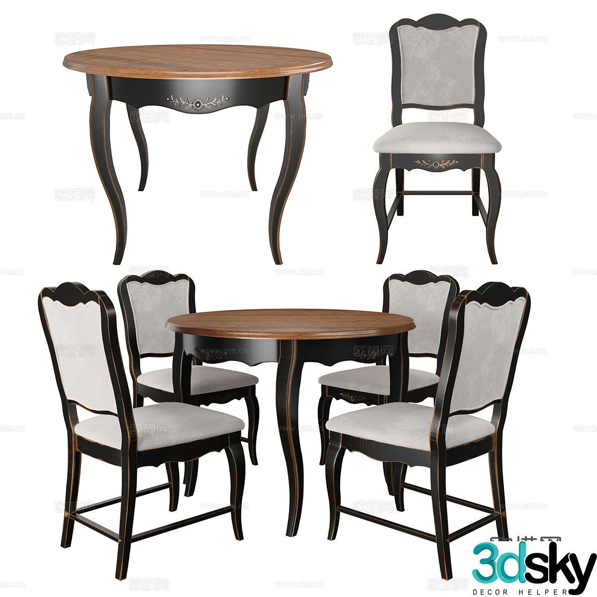 Round table and chair combination 3D model