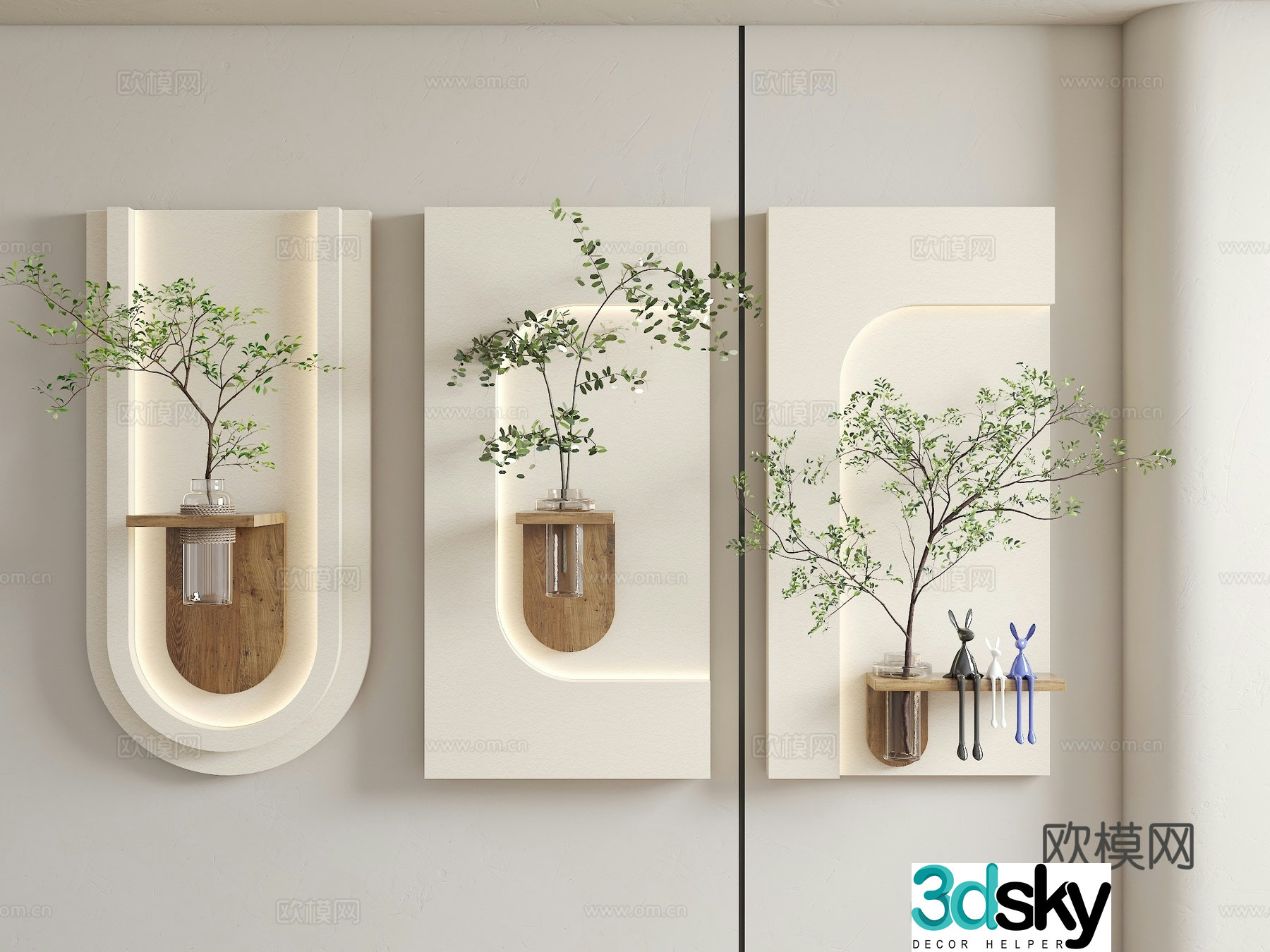 Wasabi modern pendant Wasabi wall decoration three-dimensional decorative painting cream style three-dimensional wall decoration pendant long ear 3D model