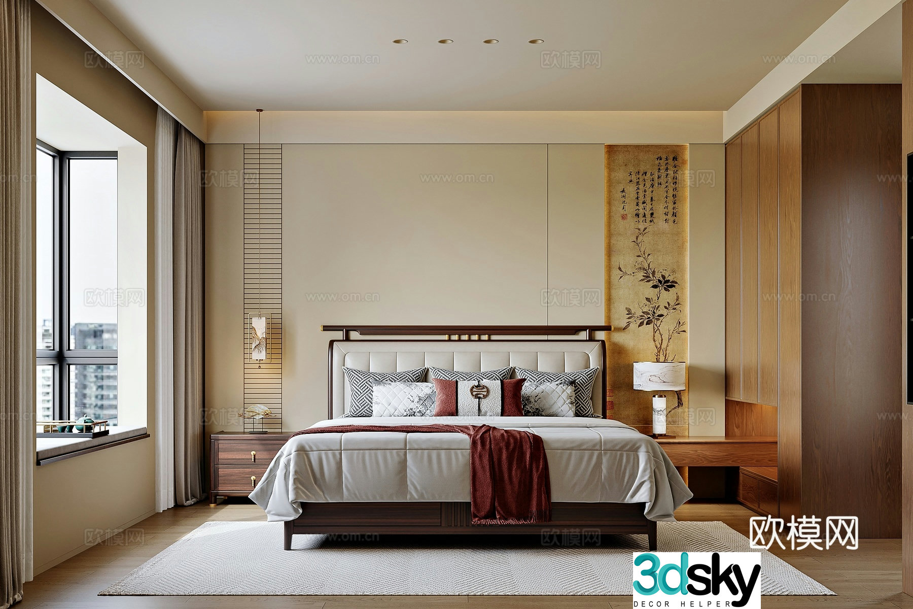 New Chinese style home bedroom 3D model