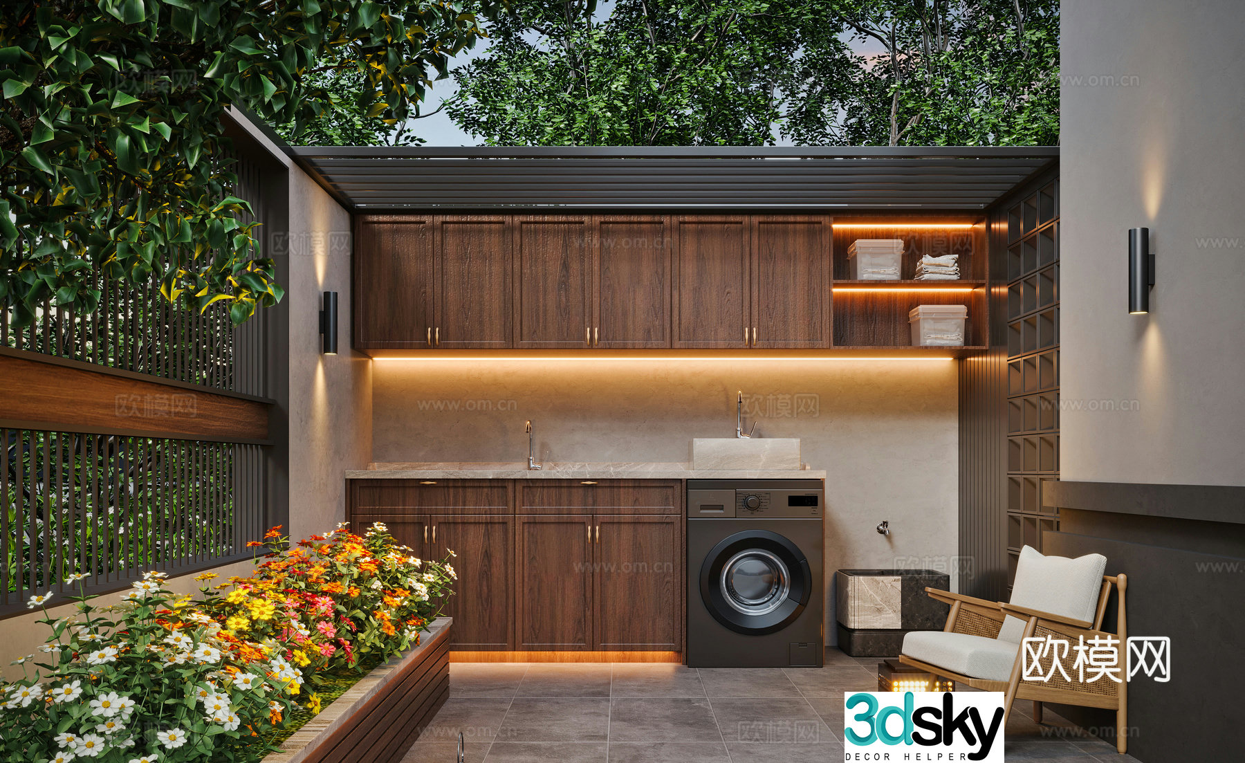 Modern courtyard laundry room 3d model