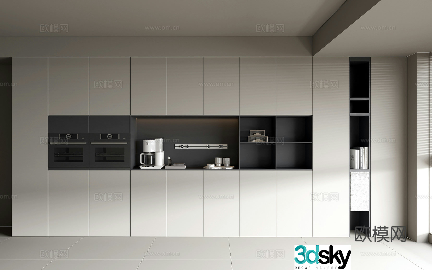 Solid wood sideboard sideboard combination Decorative cabinet combination Oven coffee maker water cup book 3d model