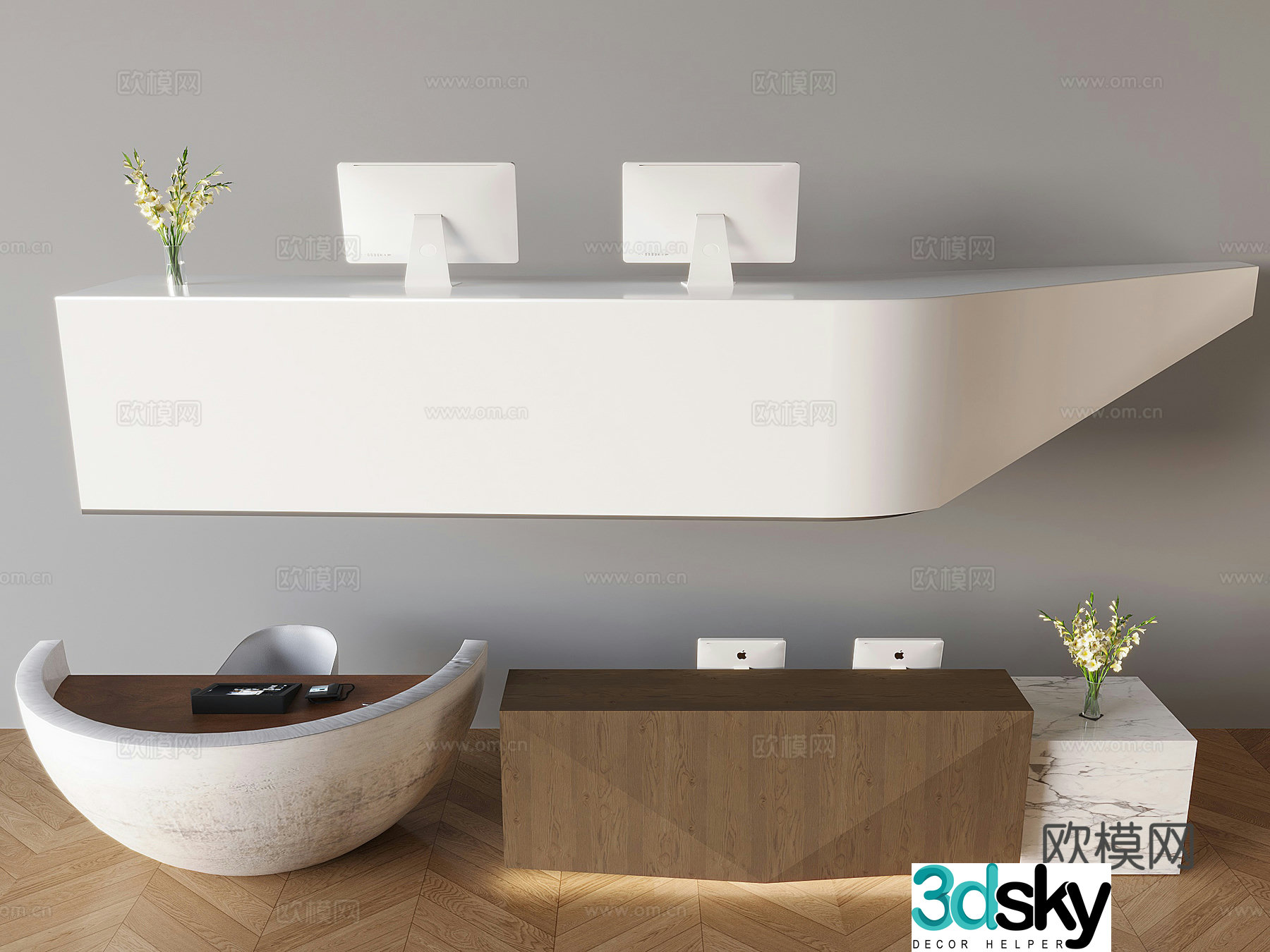 Bar reception desk service desk company front desk rock slab bar Apple desktop computer 3D model