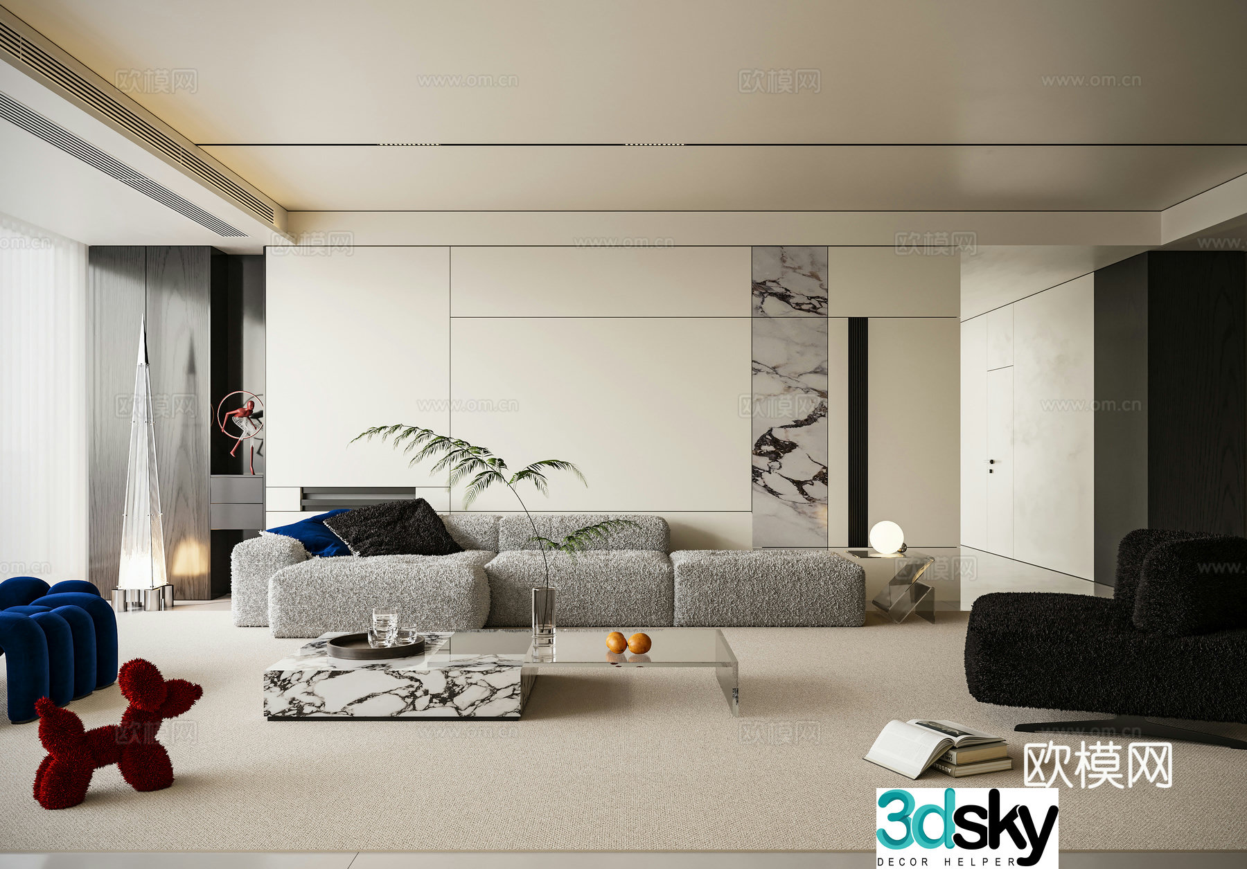 Modern minimalist living room sofa wall 3d model