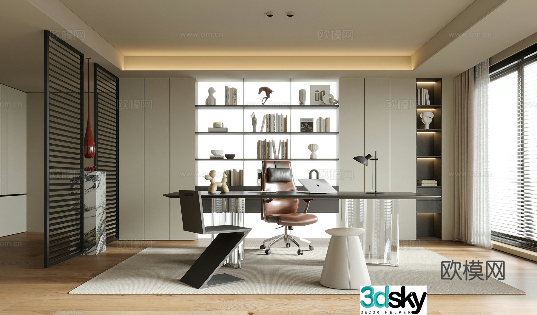 Modern study desk bookcase bookshelf books books 3d model