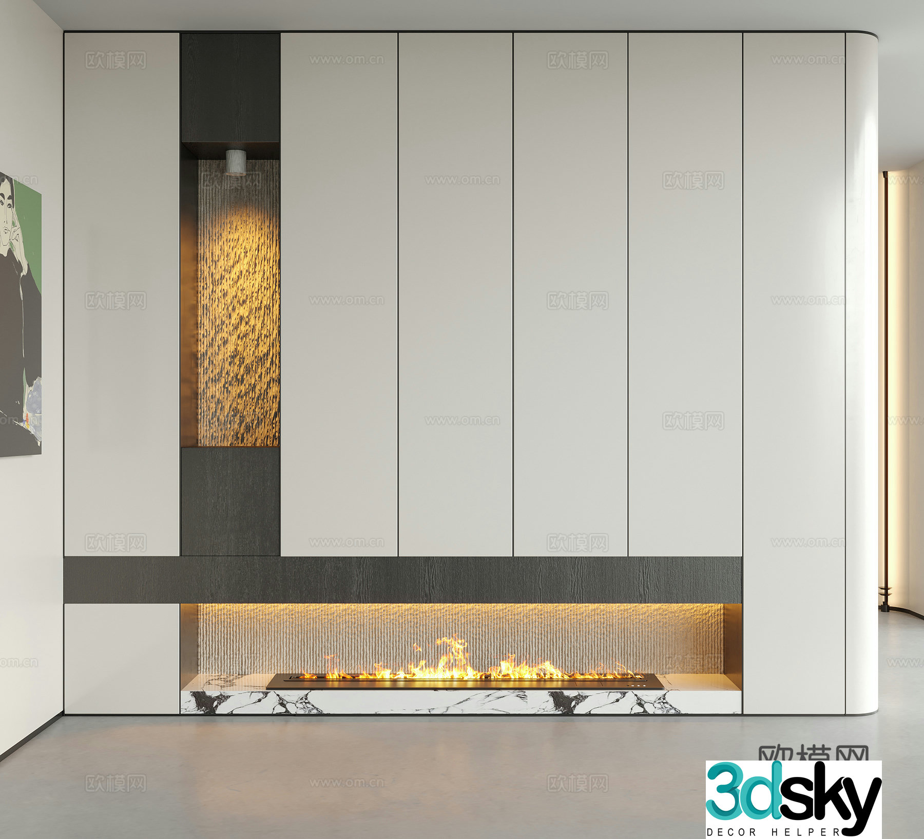 Modern decorative entrance door fireplace 3d model