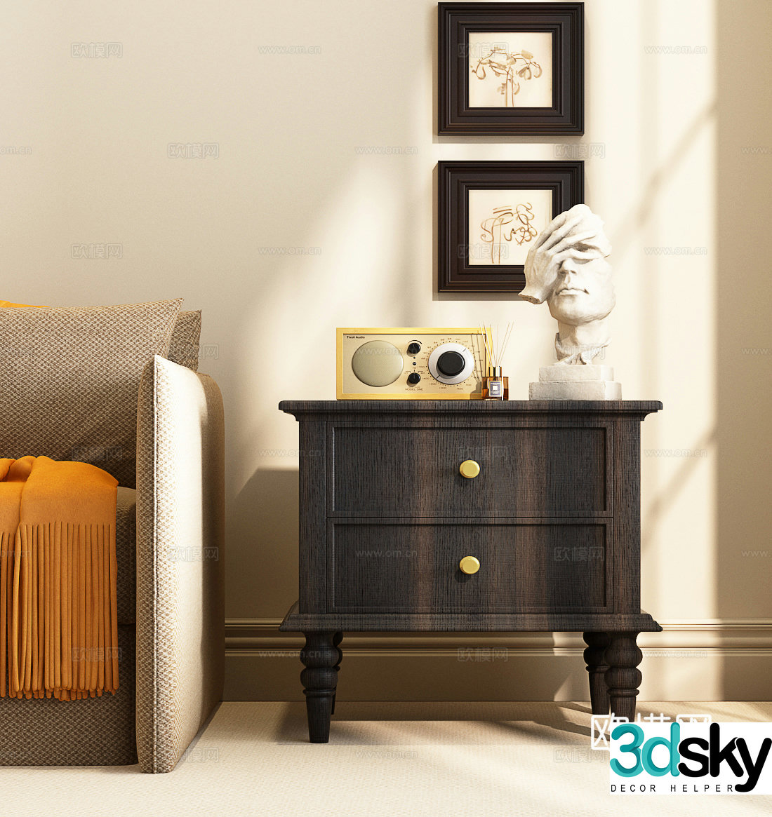 American side table American bedside table American corner table American low cabinet 3D model