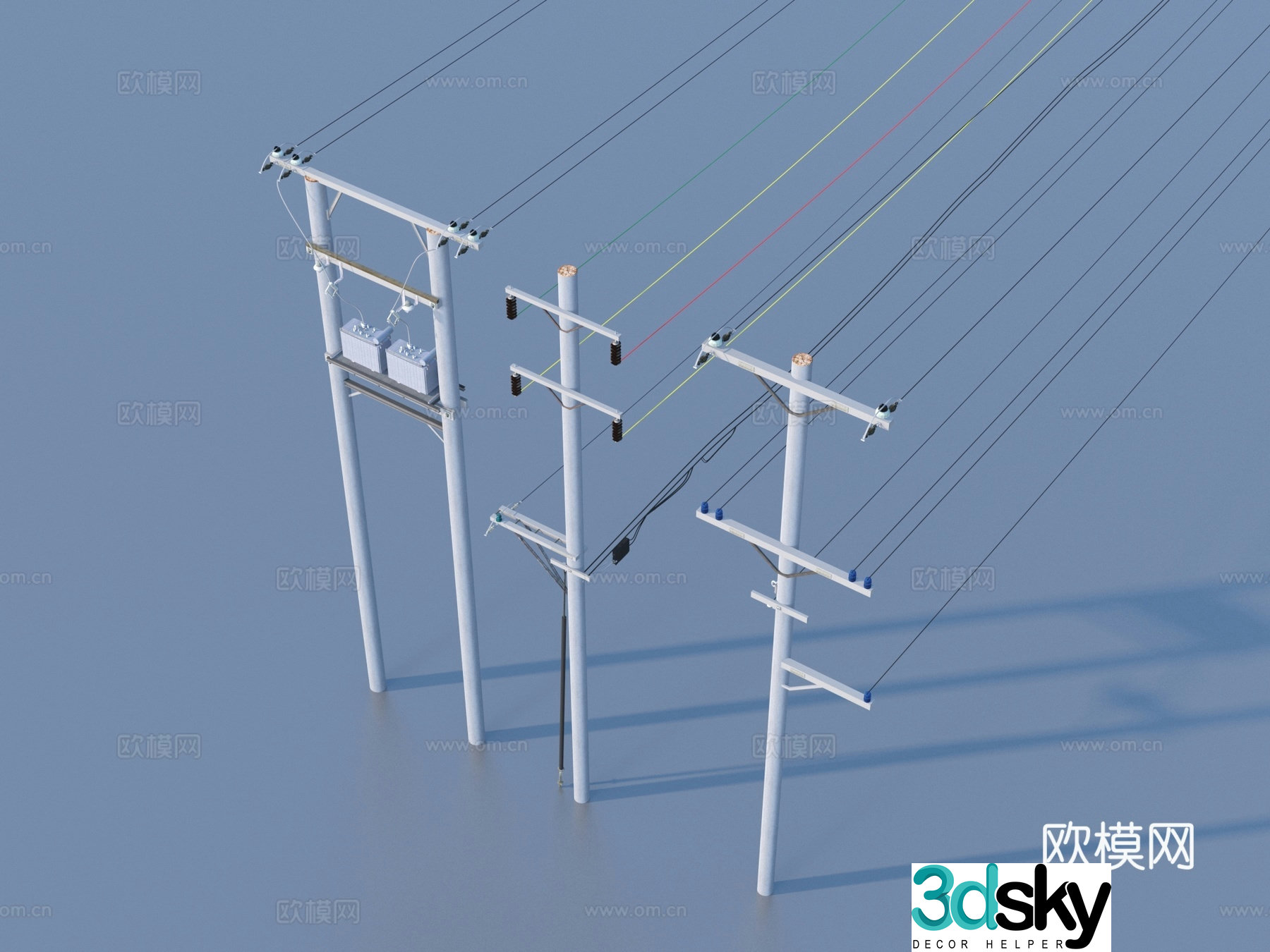 Telephone pole Wire High voltage wire AC wire 3D model