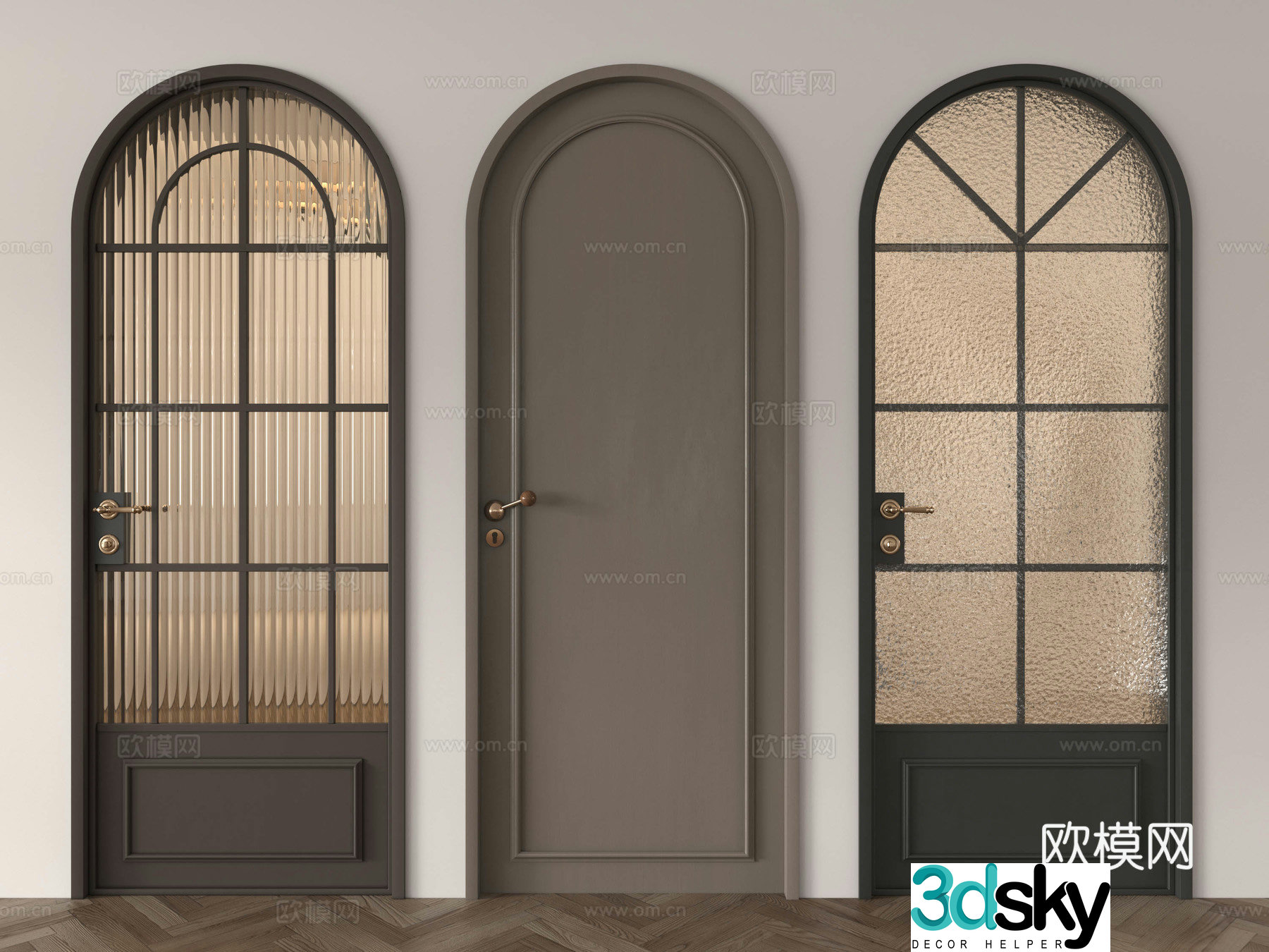 Medium French round arch French single-open door Medium French single-open door Round arch Glass door Single-open 3D model