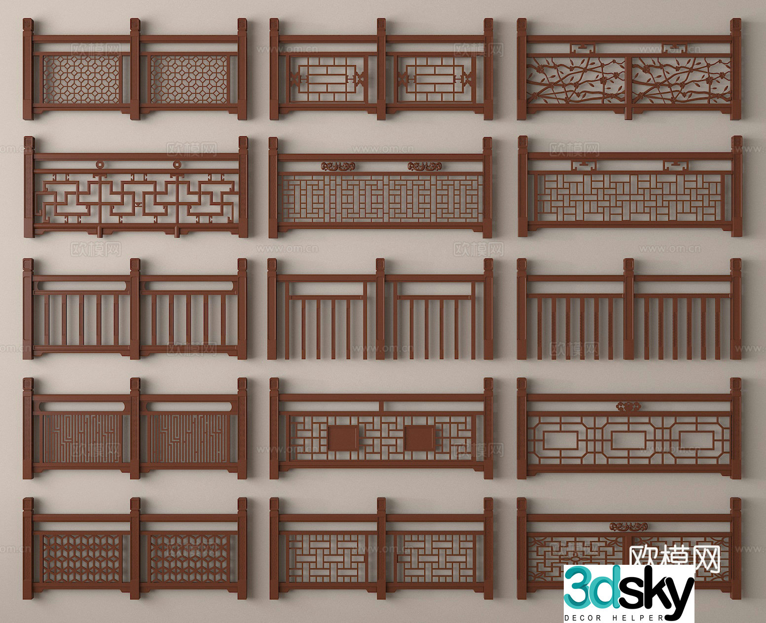Chinese railing fence fence guardrail 3d model