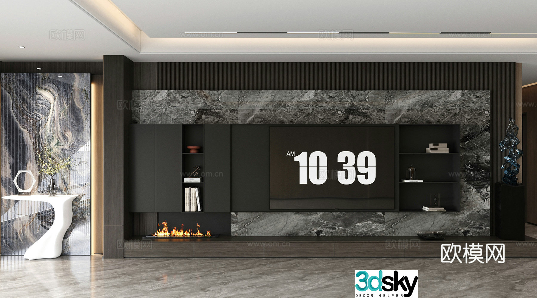 Modern TV background wall marble background wall living room background wall stone slab background wall background wall 3d model