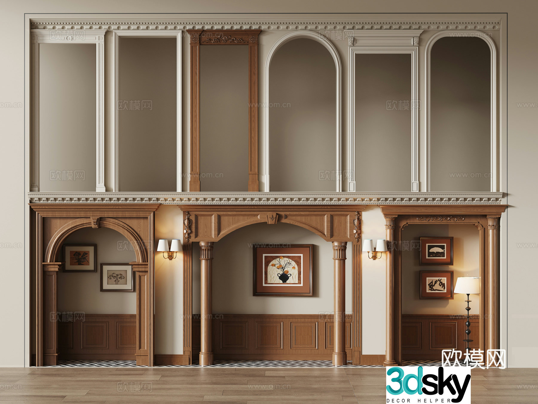 Door cover pass arch door hole wall panel carved door lintel 3D model