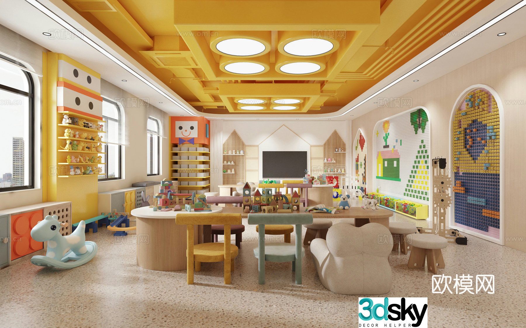 Kindergarten Lego Construction Room Lego Wall Tetris Kindergarten Recreation Room Lego Construction 3D Model