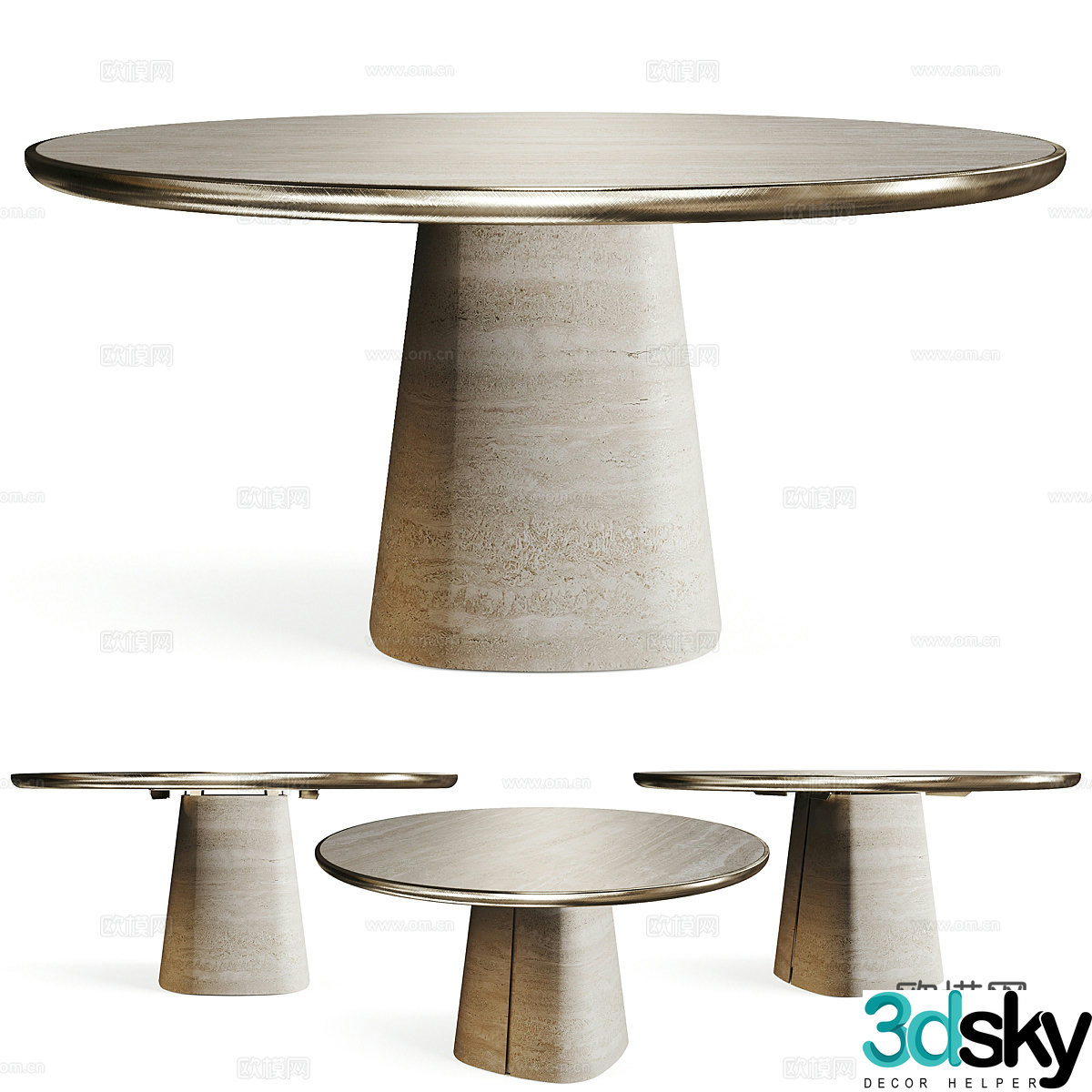 New Chinese style light luxury round stone dining table 3D model
