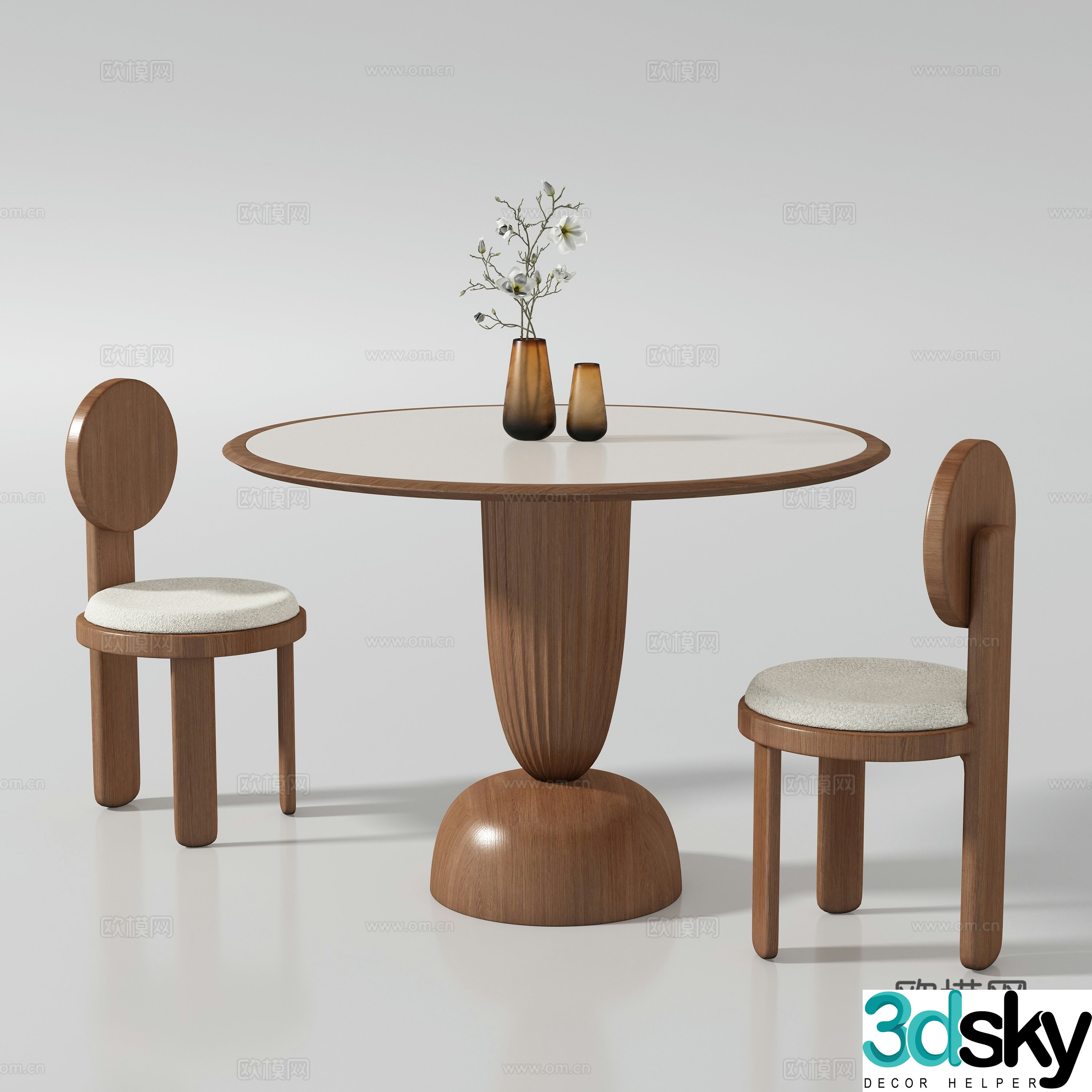 Medium style round dining table and chair 3D model
