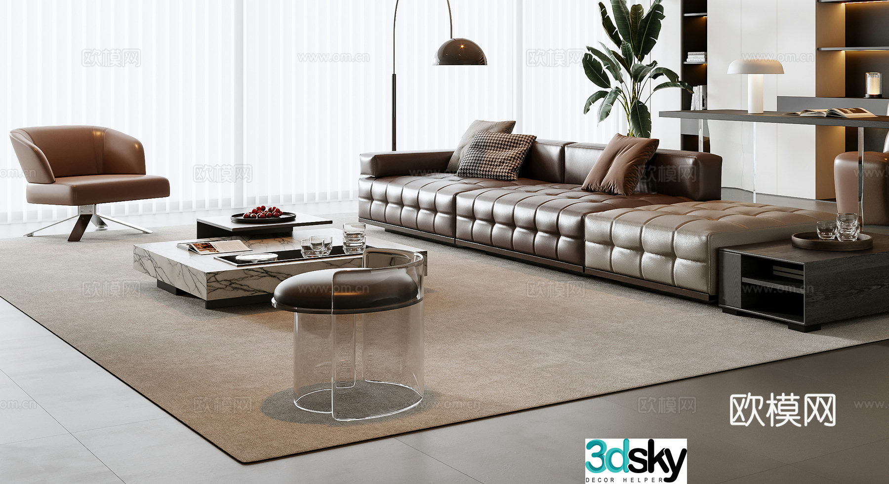 Italian sofa coffee table combination 3D model