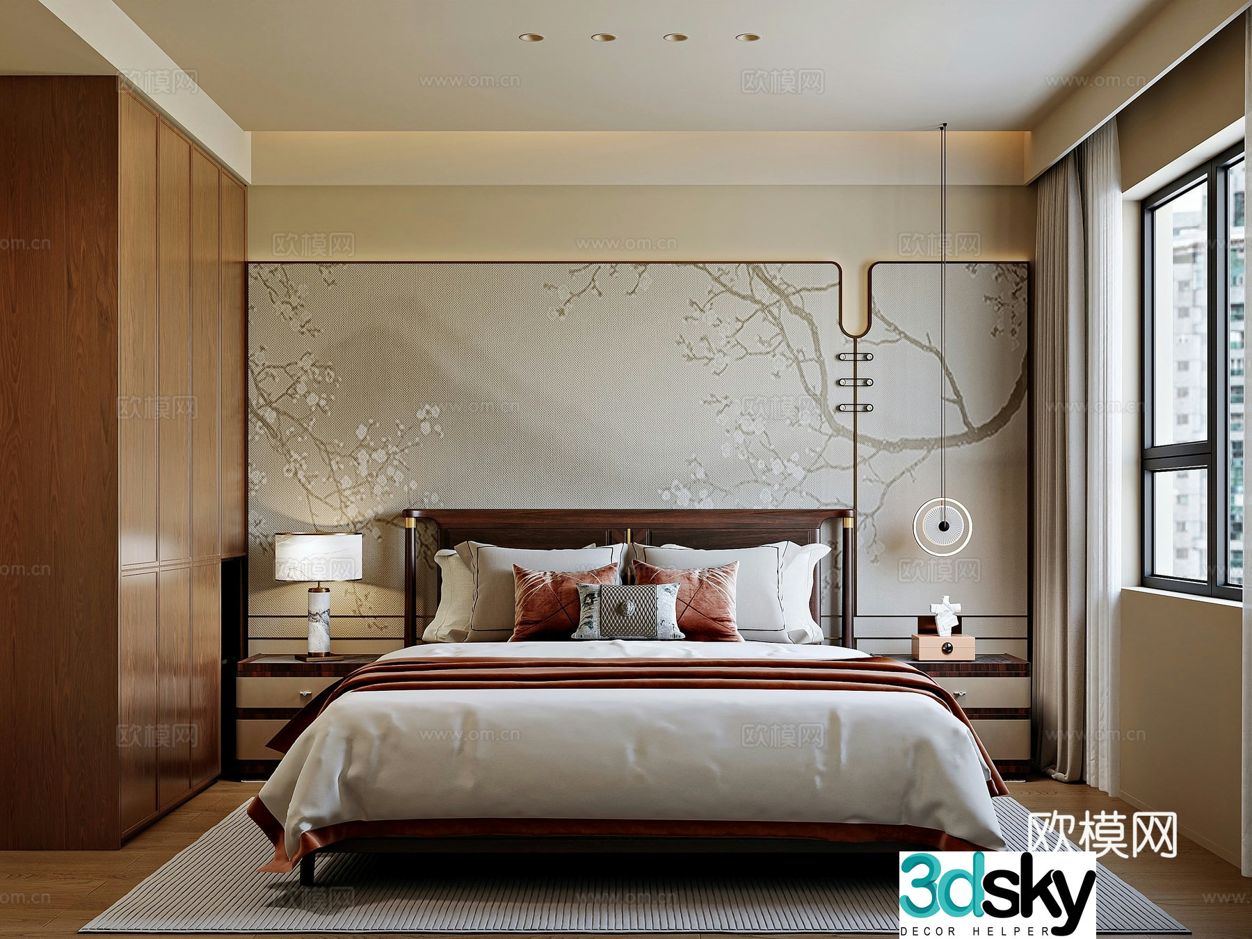 New Chinese style home bedroom 3D model