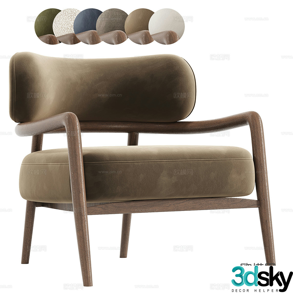 Fabric leisure chair B&B casual chair Fabric single chair Fabric armchair Wood leisure chair Wooden single 3D model