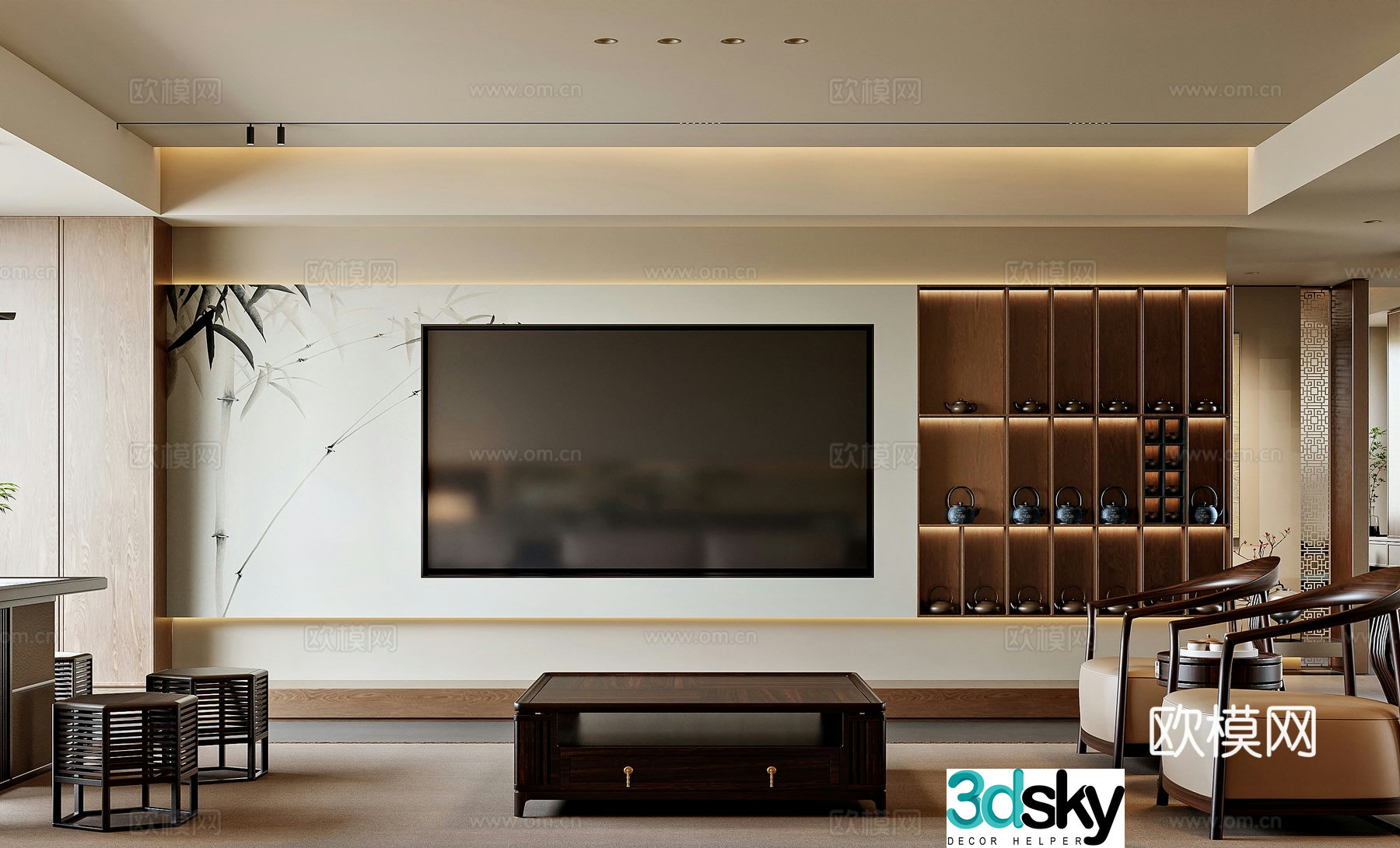 New Chinese style home living room 3D model
