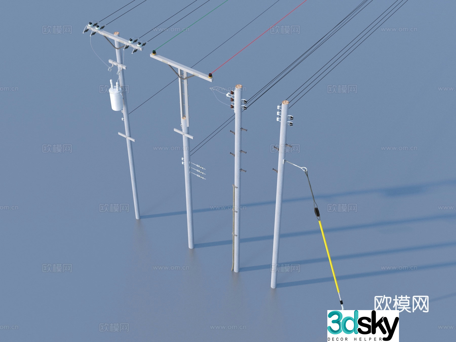 Telephone pole Wire High voltage wire AC wire 3D model