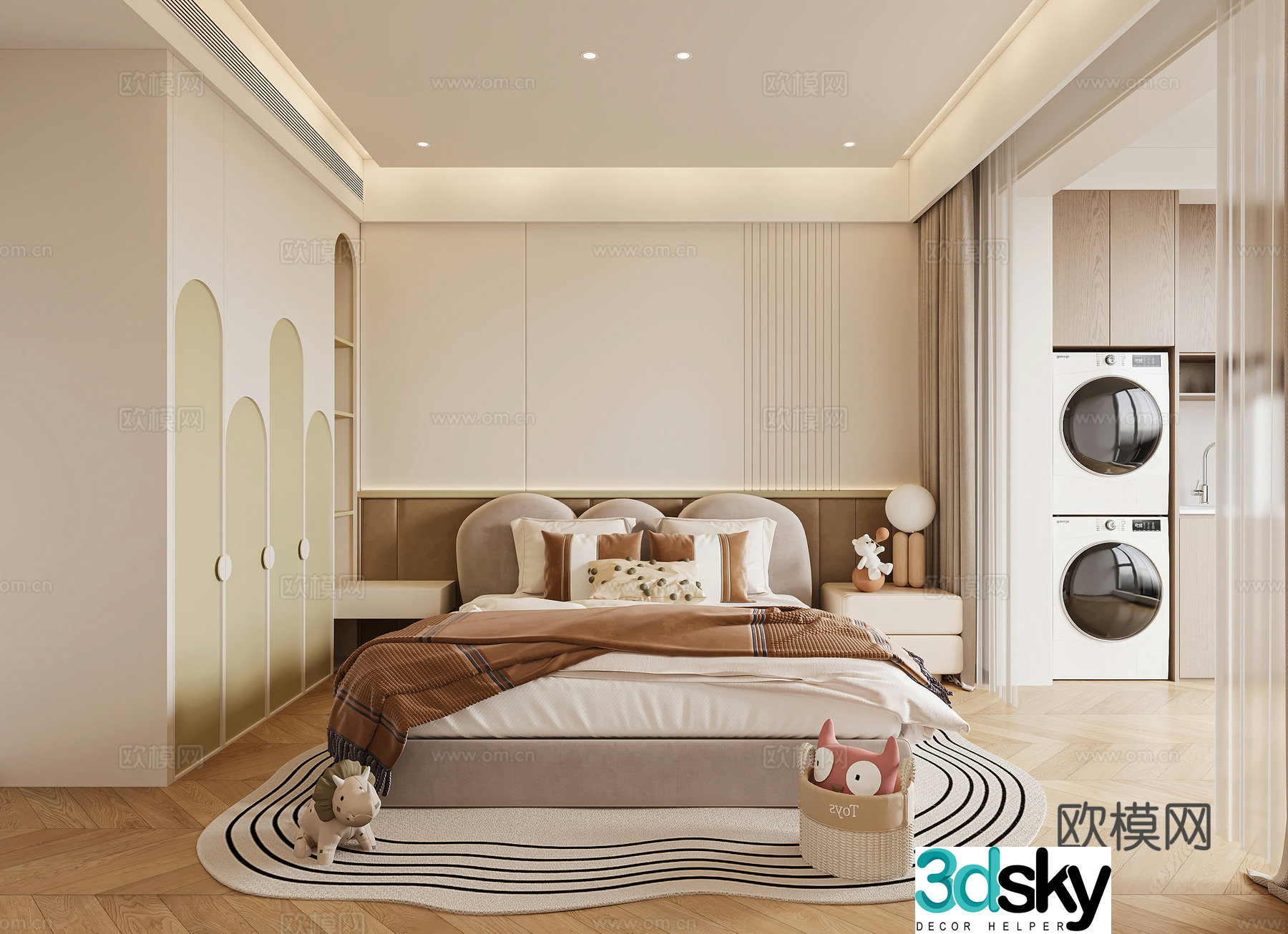 Modern children’s room Modern bedroom Creamy bedroom Simple bedroom Wardrobe Washing machine 3d model
