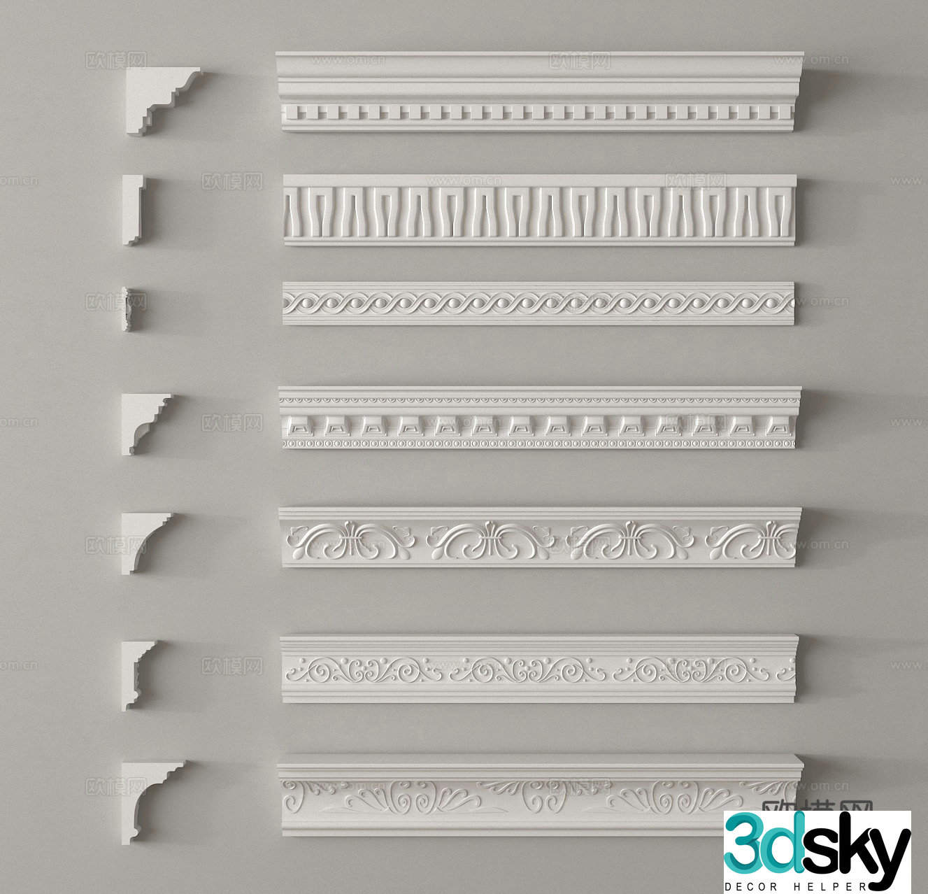 Corner line waist line skirting cornice line ceiling corner line 3d model