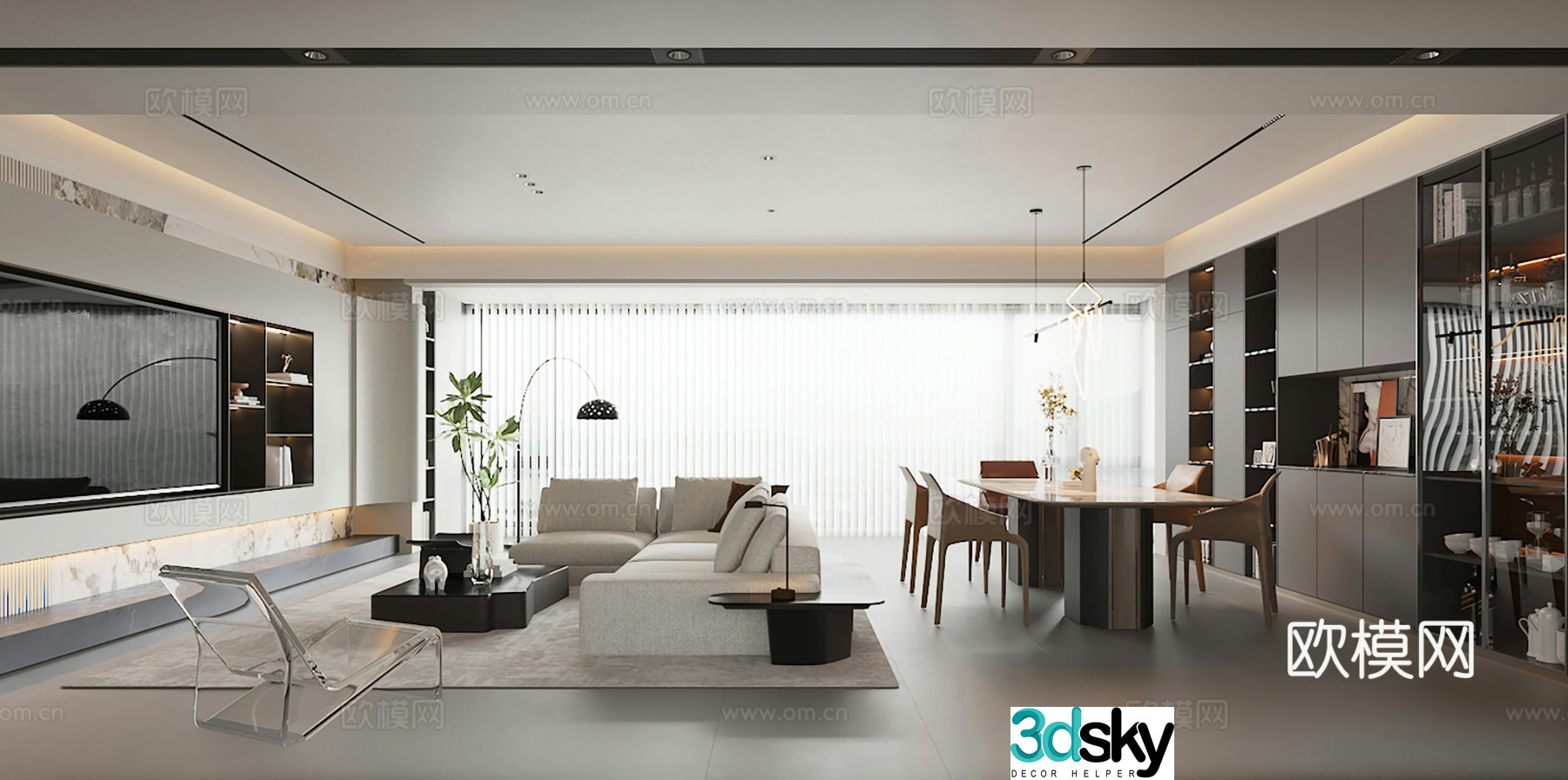 Living room living room dining room TV background wall sofa coffee table dining table chair sideboard 3D model