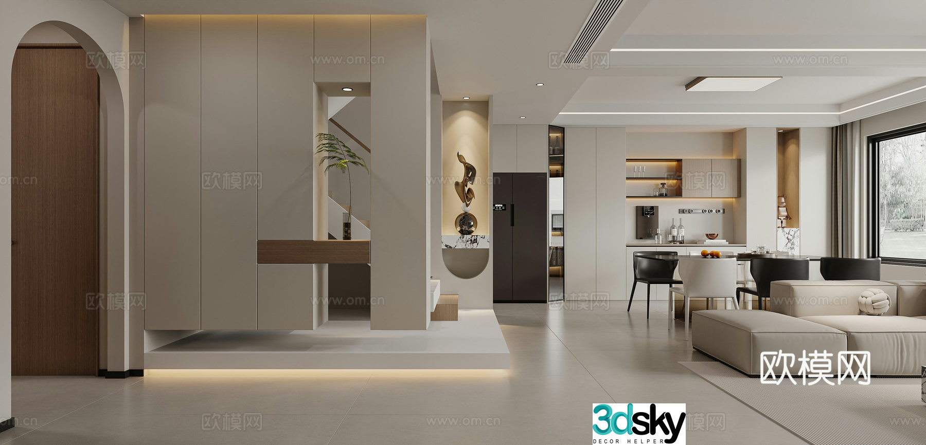 Modern villa living and dining room 3d model