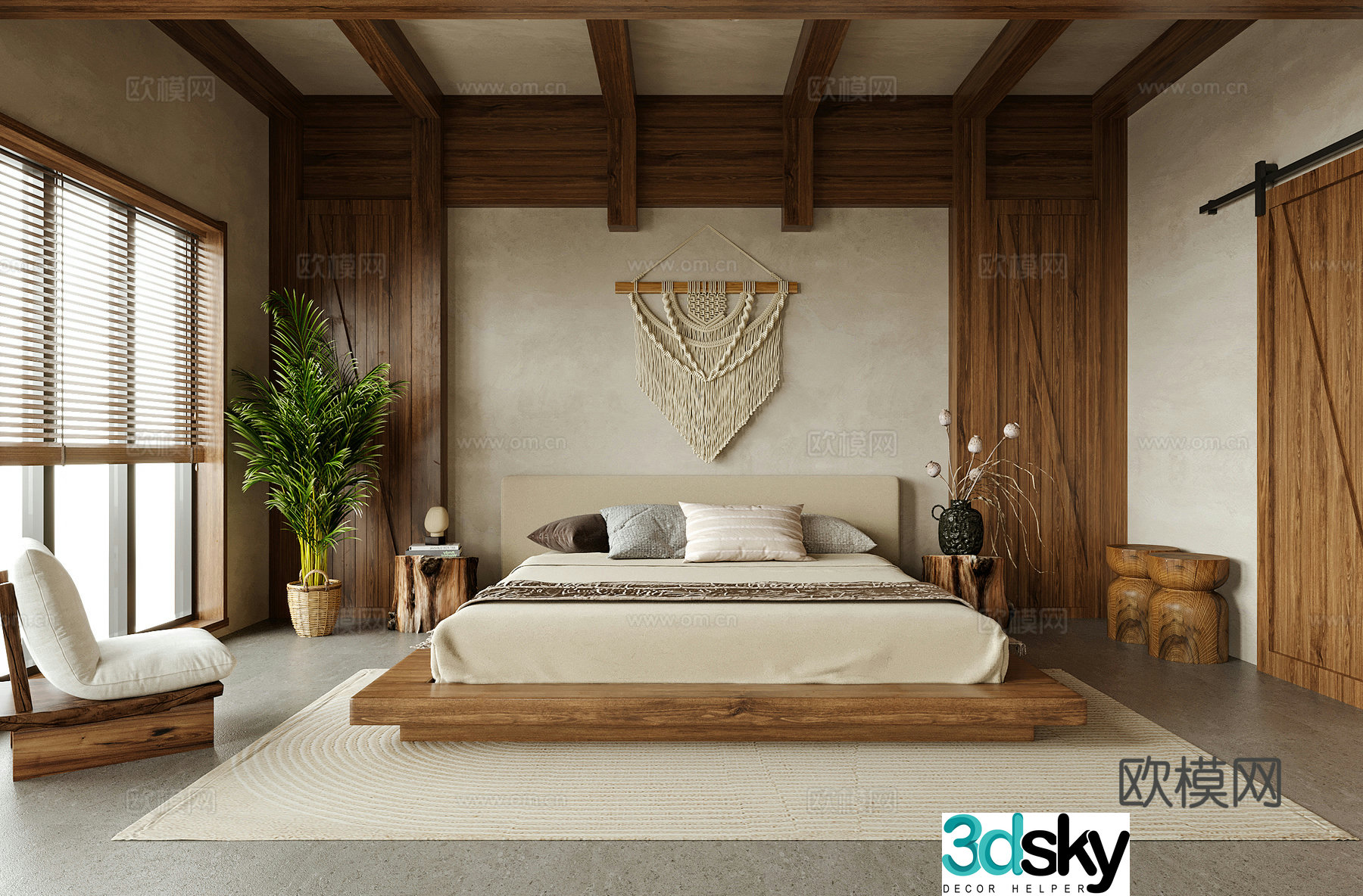 Modern B&B Room Bedroom Double Bed 3D Model