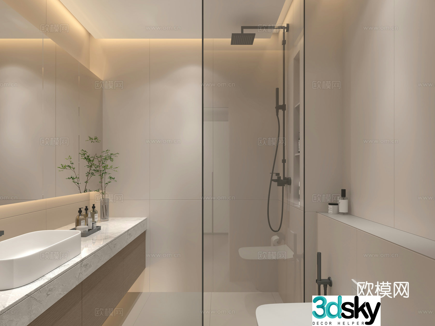 Modern creamy bathroom 3d model