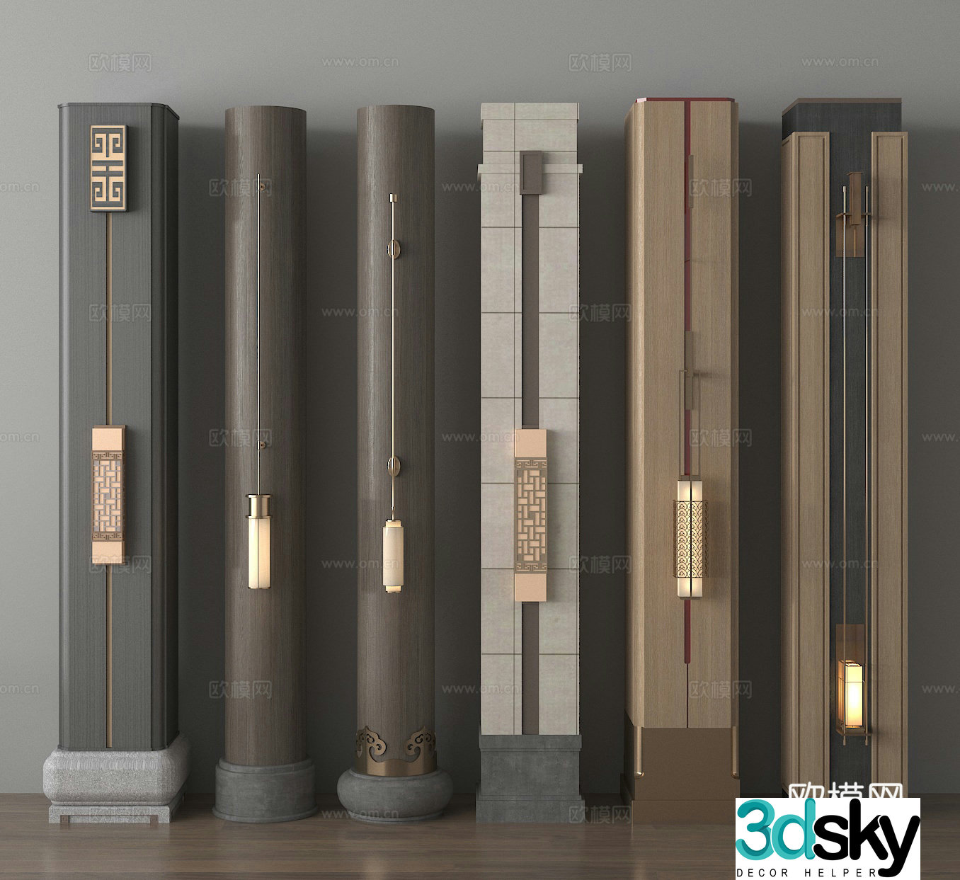 New Chinese column gypsum column Roman column square column door column 3D model