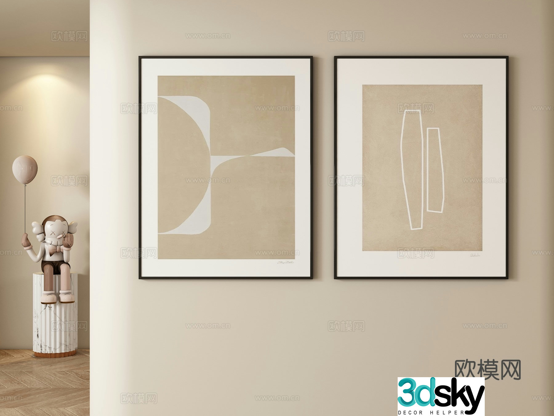 Cream style decorative painting hanging painting 3d model