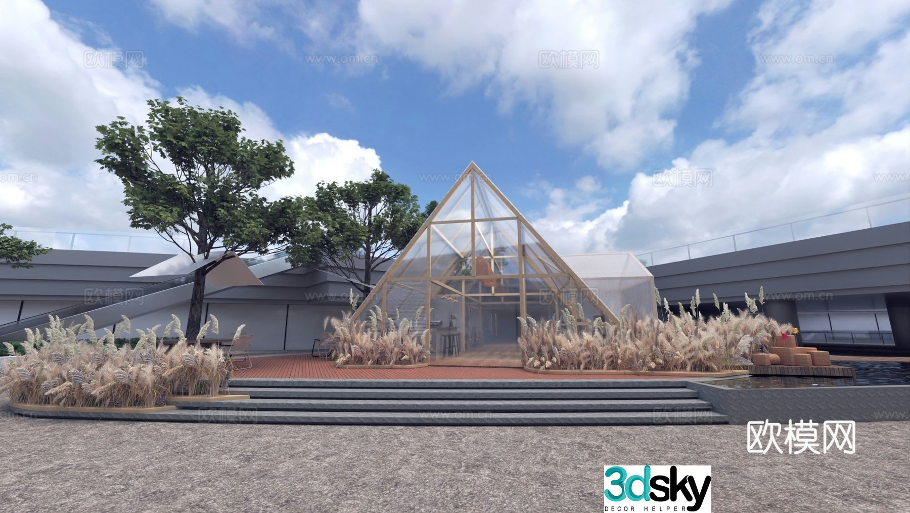 Modern glass house 3d model