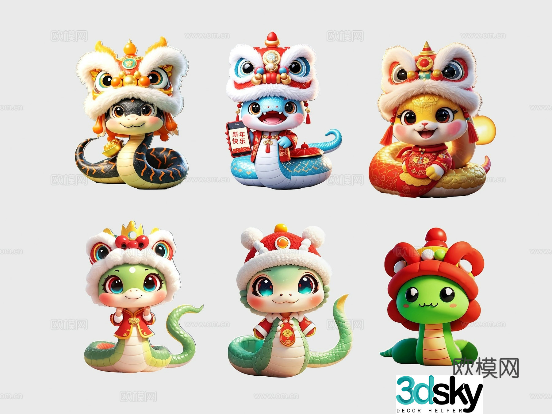 Sticker Snake Year Mascot Snake Baby Snake 2025 Year of Snake Elements Cartoon Snake New Year Snake 3D Model