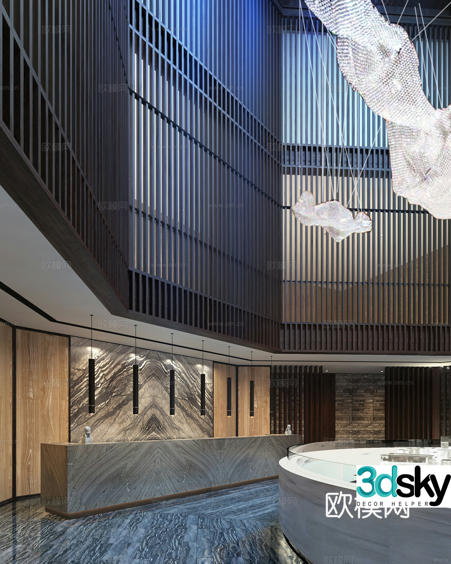 New Chinese style empty lobby sand table area 3D model